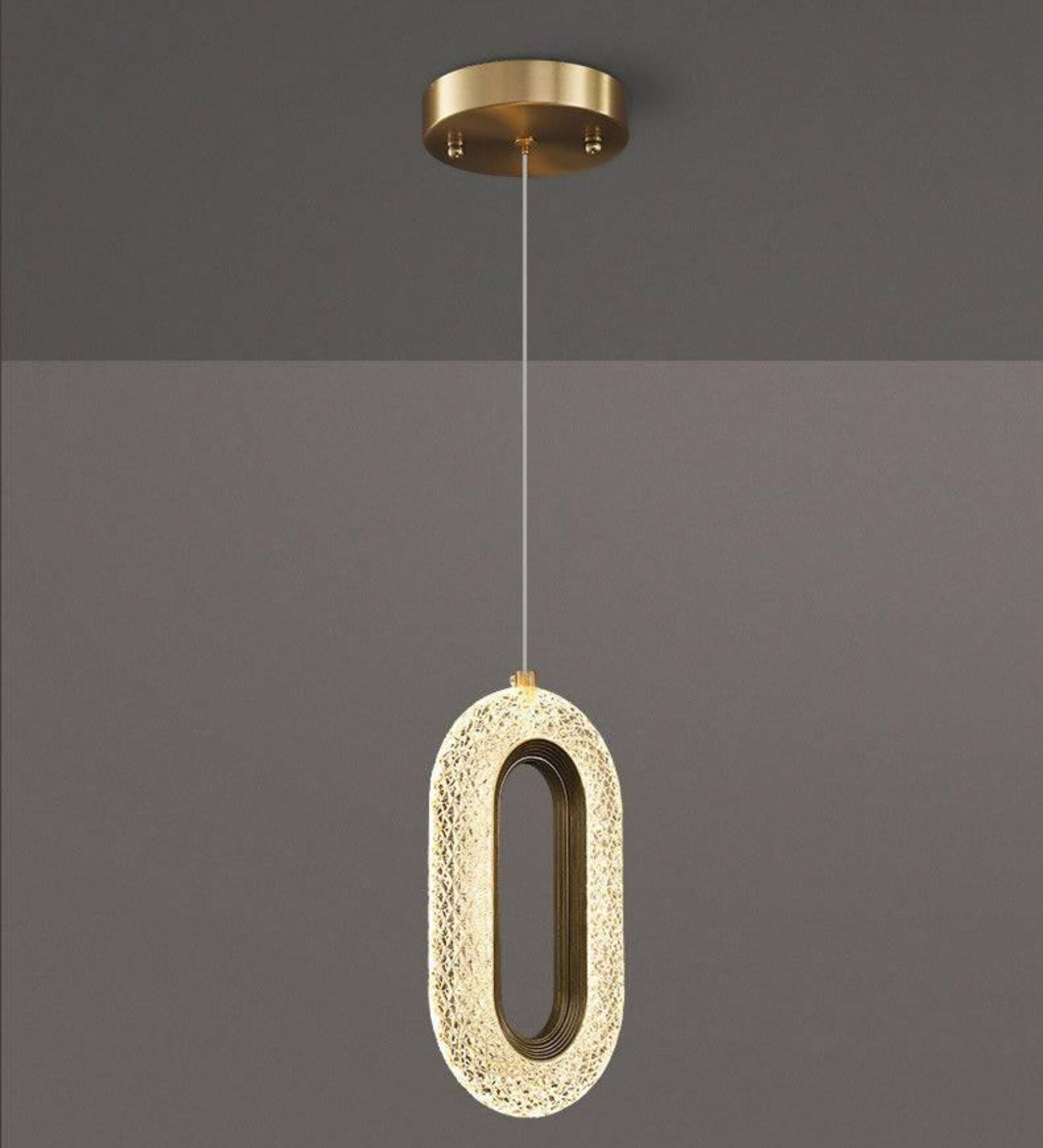 Stello Halo Pendant Light   Textured Oval Loop in Gold Finish