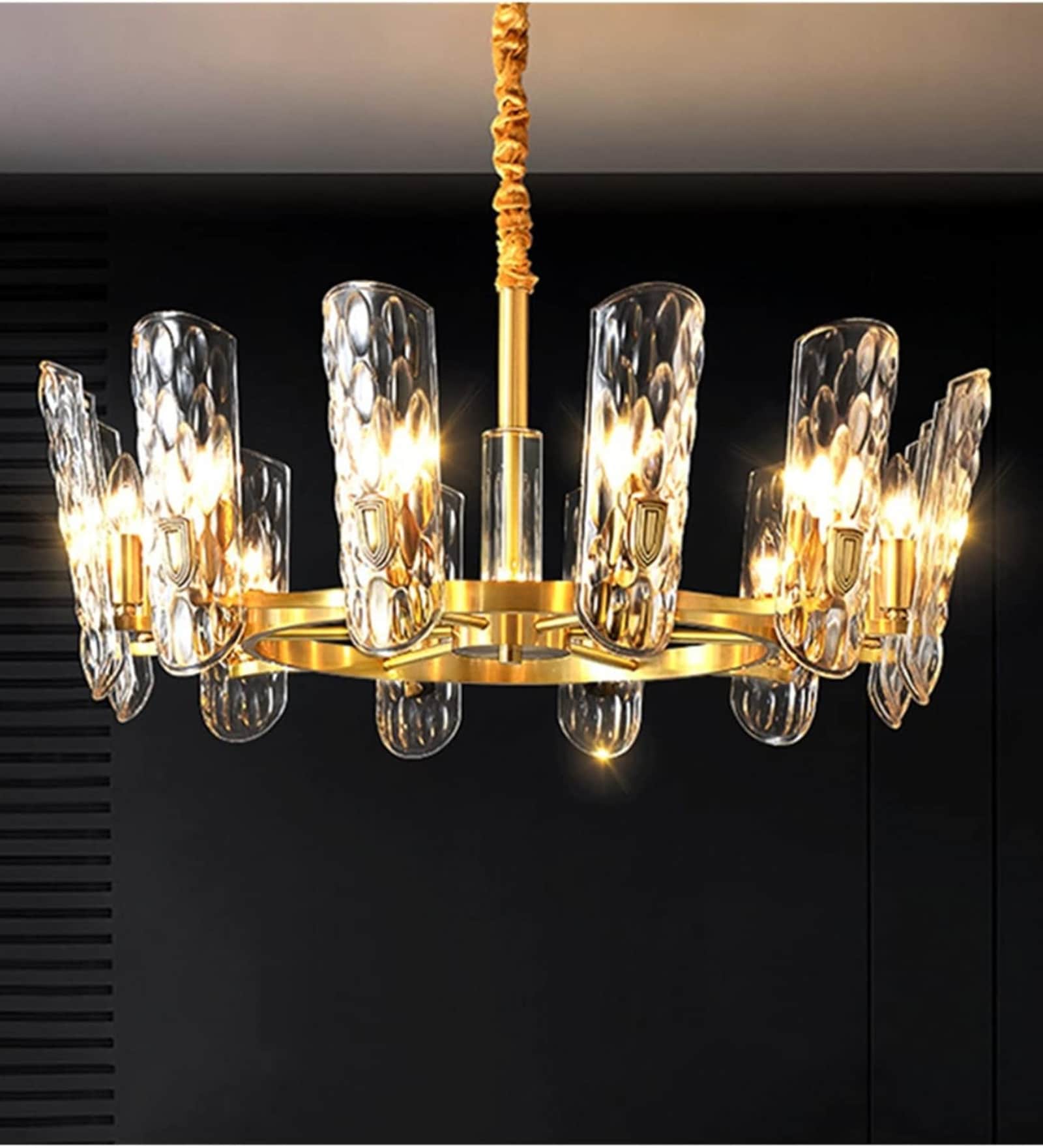 Stello Luxe Radiance Chandelier   Gold Frame with Textured Crystal Shades