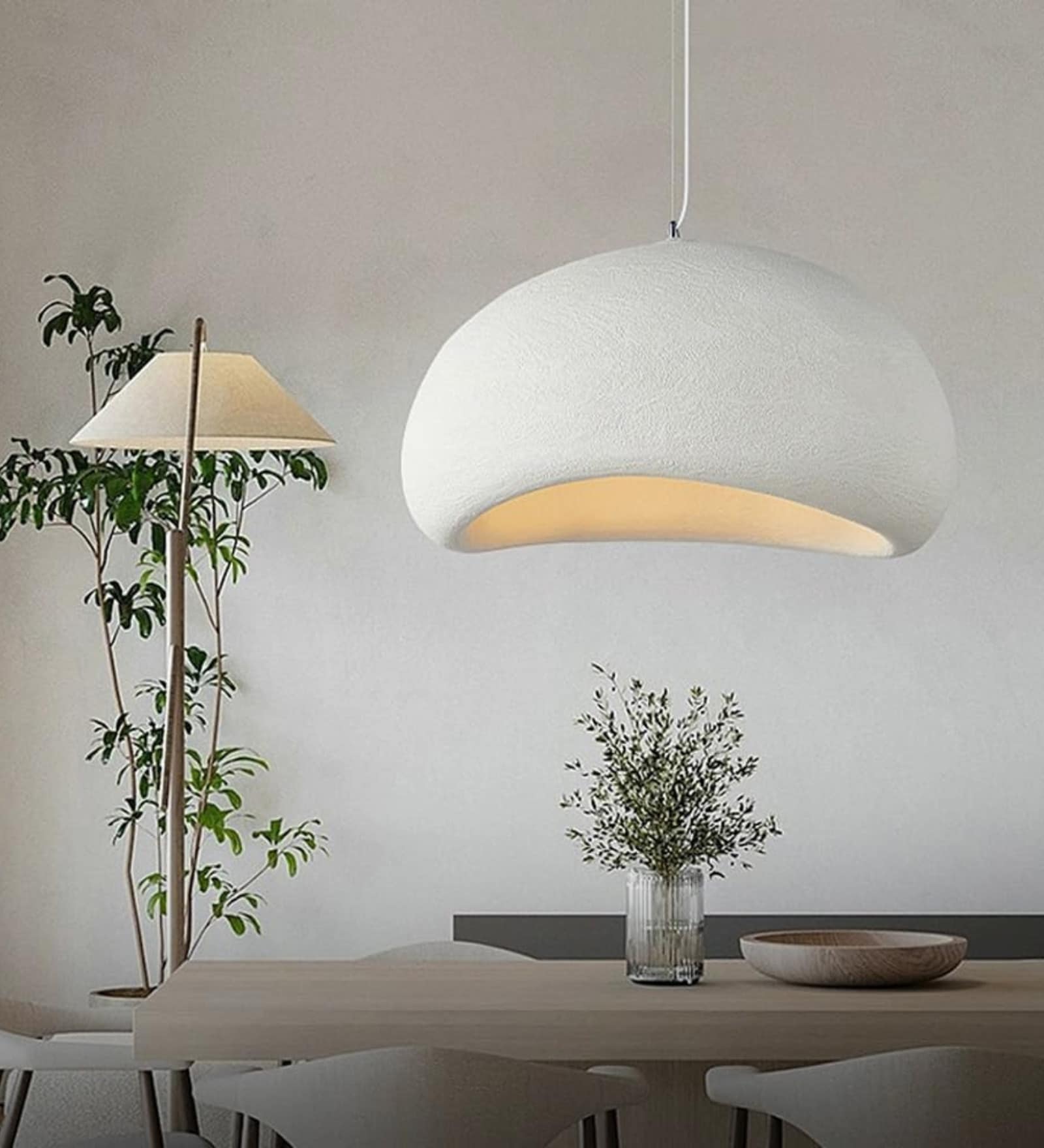 Stello Minimalist Dome Pendant Light in Textured White Finish