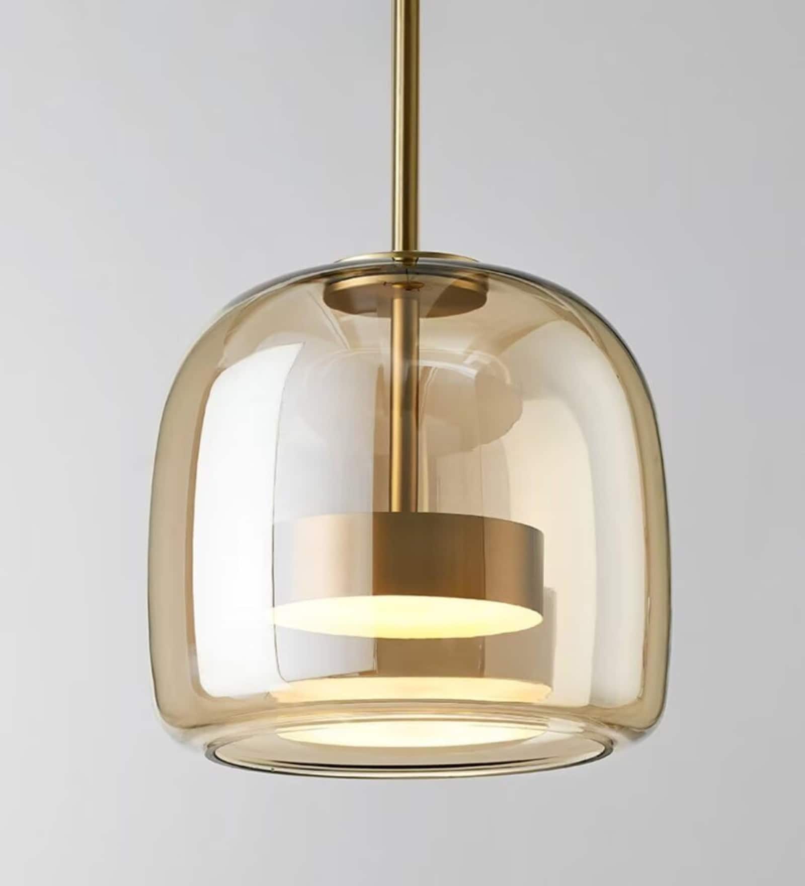 Stello Modern Amber Glass Pendant Light with Gold Finish