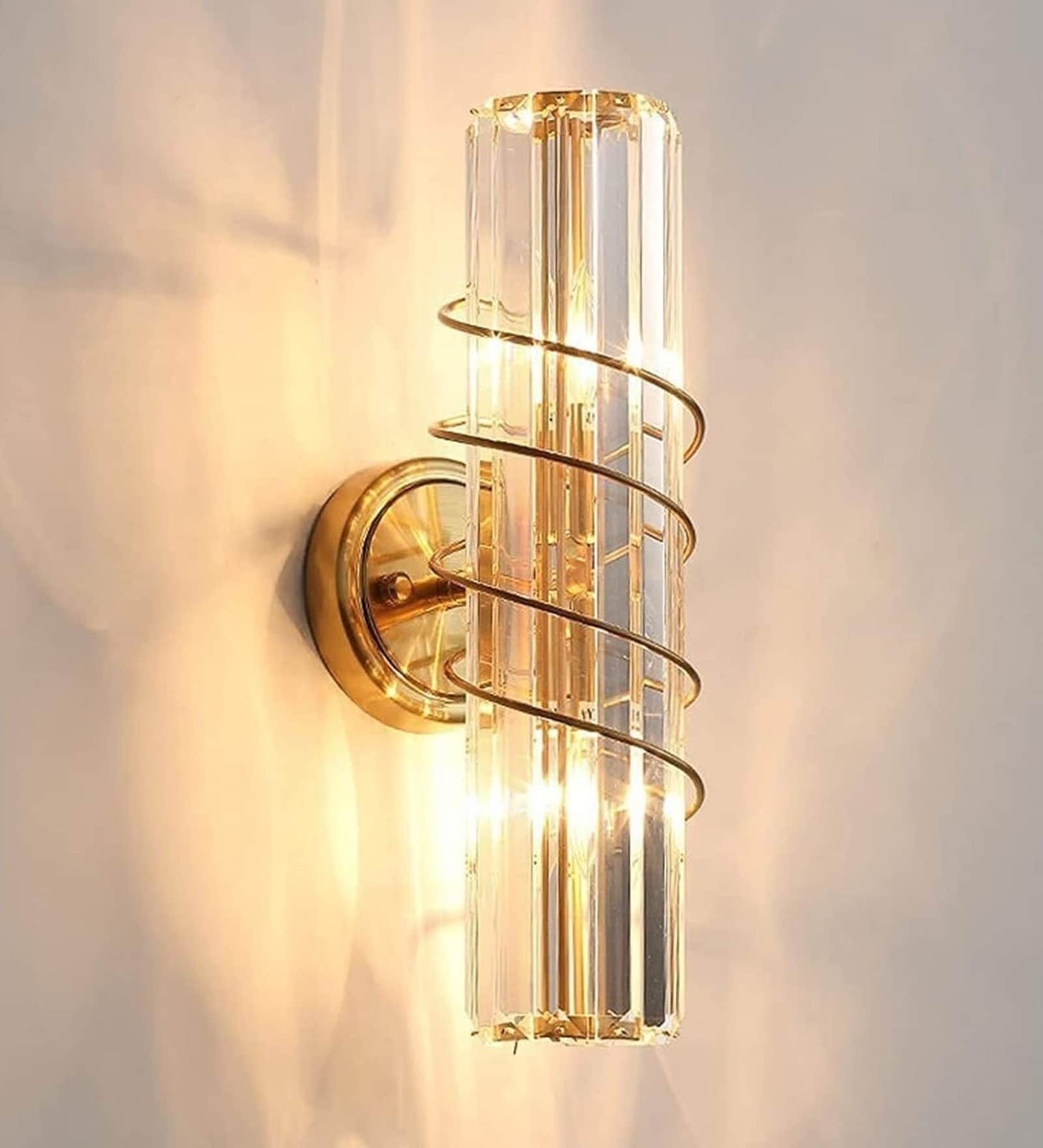 Stello Modern Crystal Wall Sconce with Gold Spiral Accent