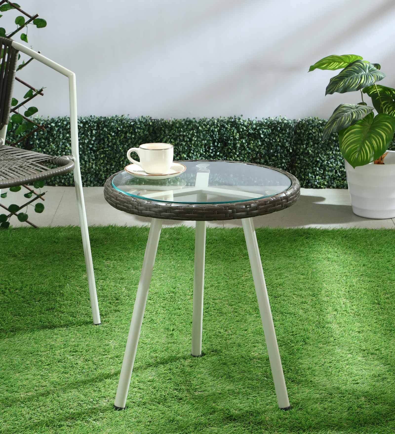 Stem Metal Outdoor Coffee Table in Coffee Brown & Cream Finish