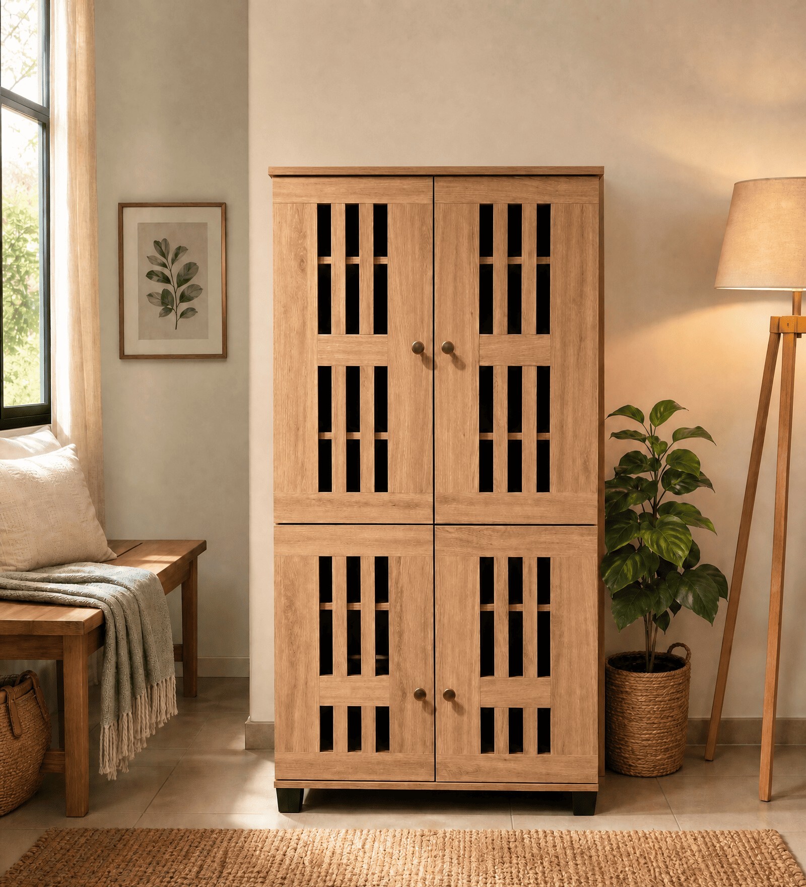 Stepup Shoe Rack In Santano Oak Finish