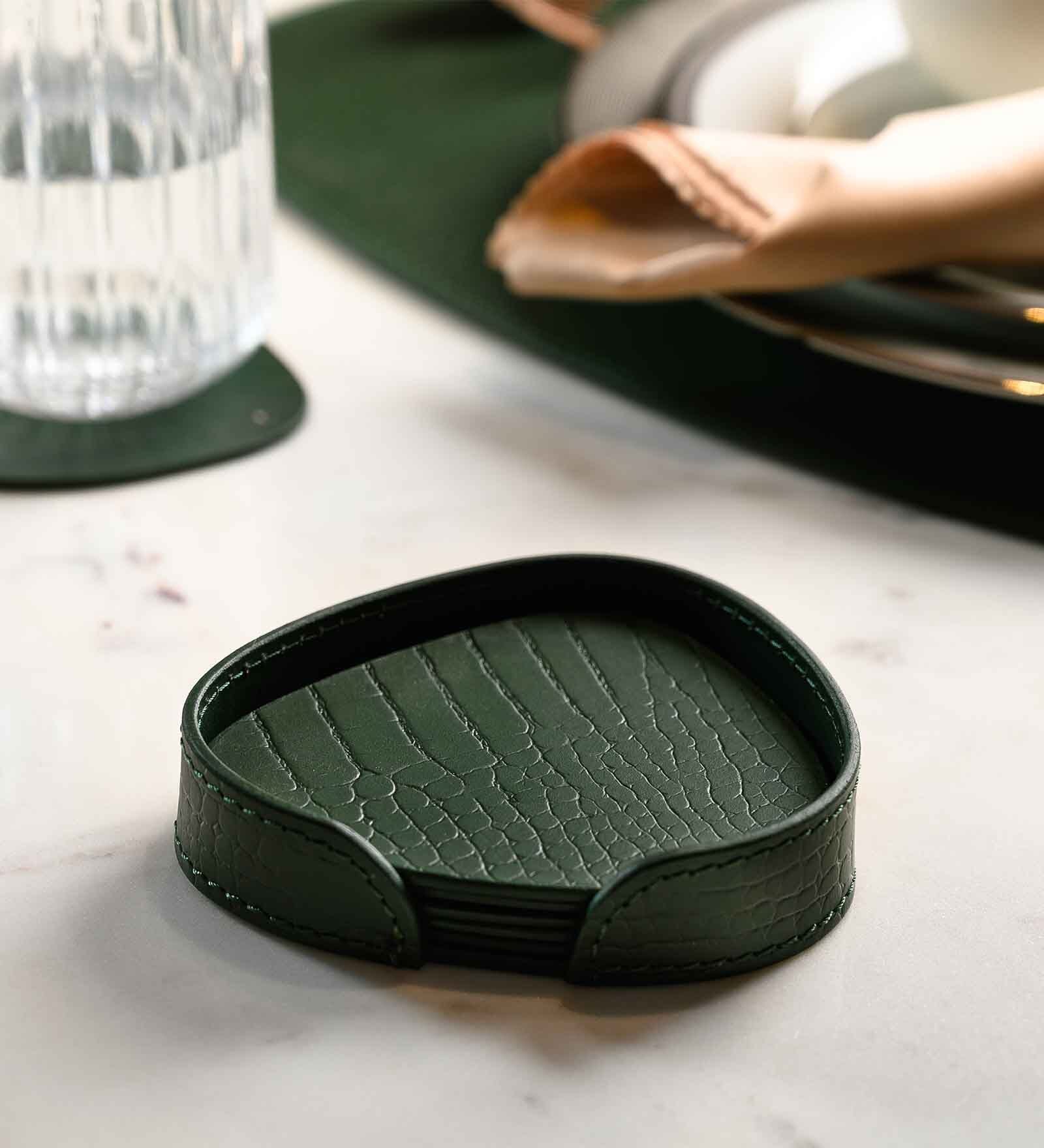 Sterling Green Recycled leather (Set of 6) Coasters