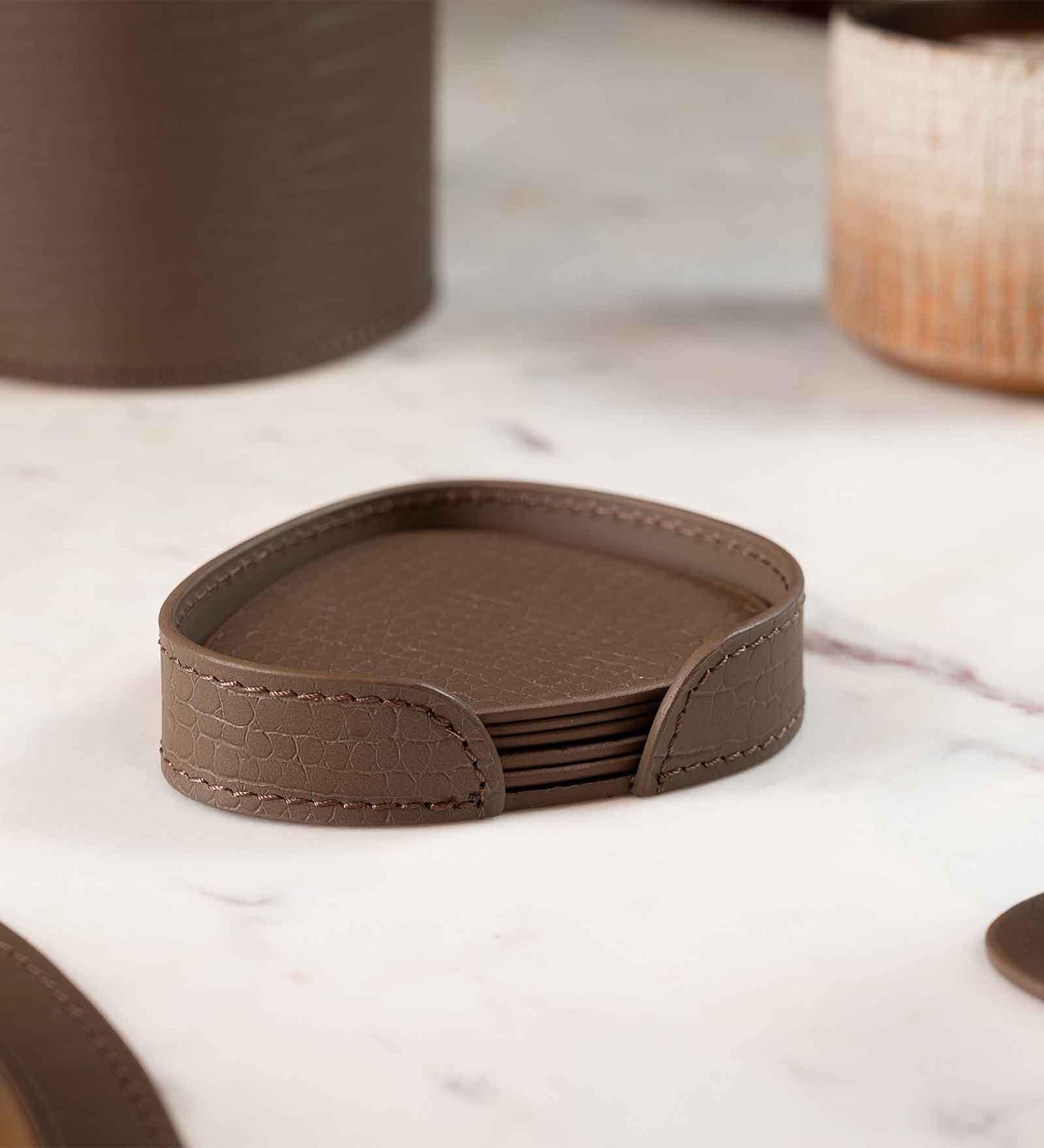 Sterling Brown Recycled leather (Set of 6) Coasters