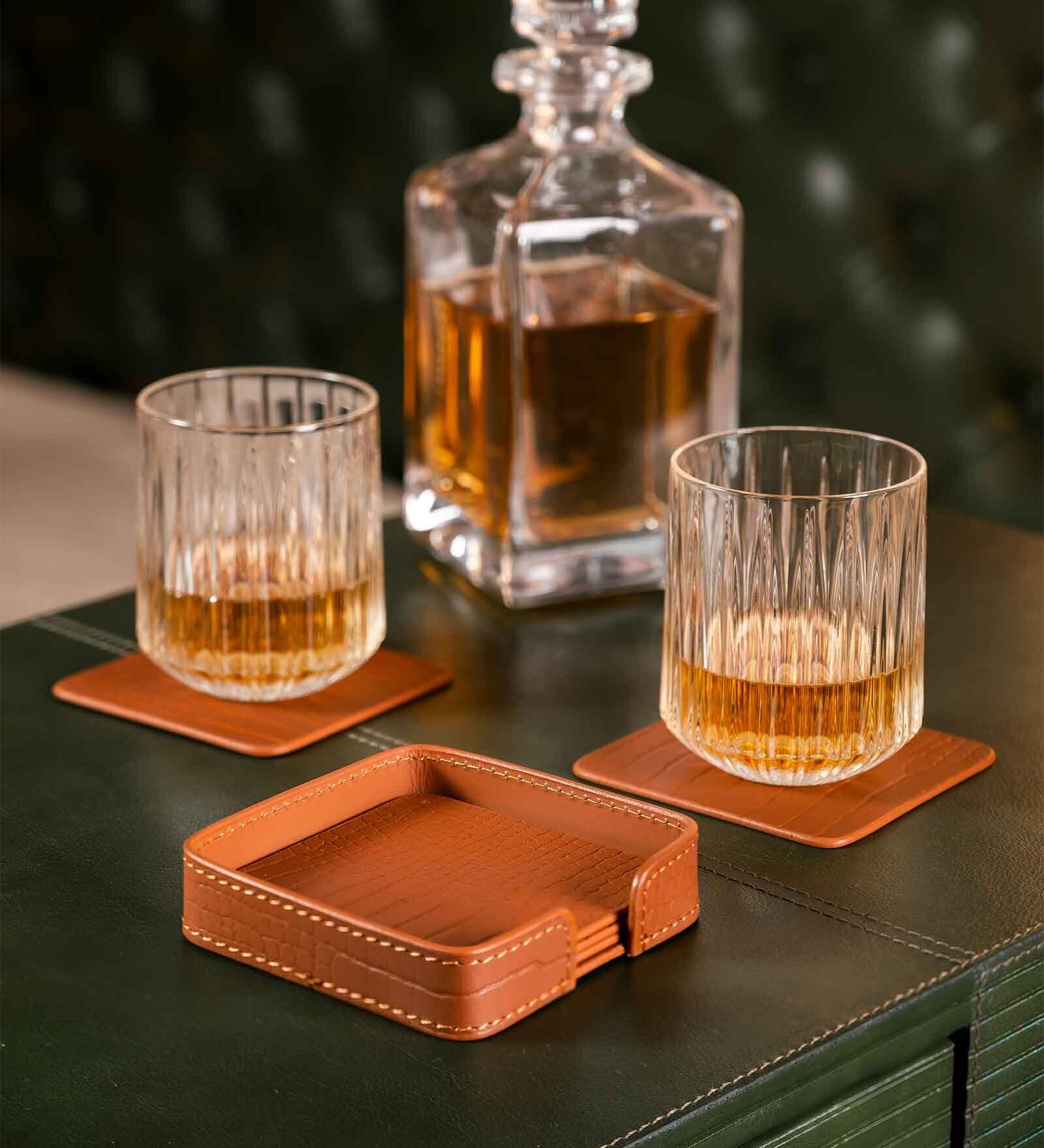 Sterling Brown Recycled leather (Set of 6) Coasters
