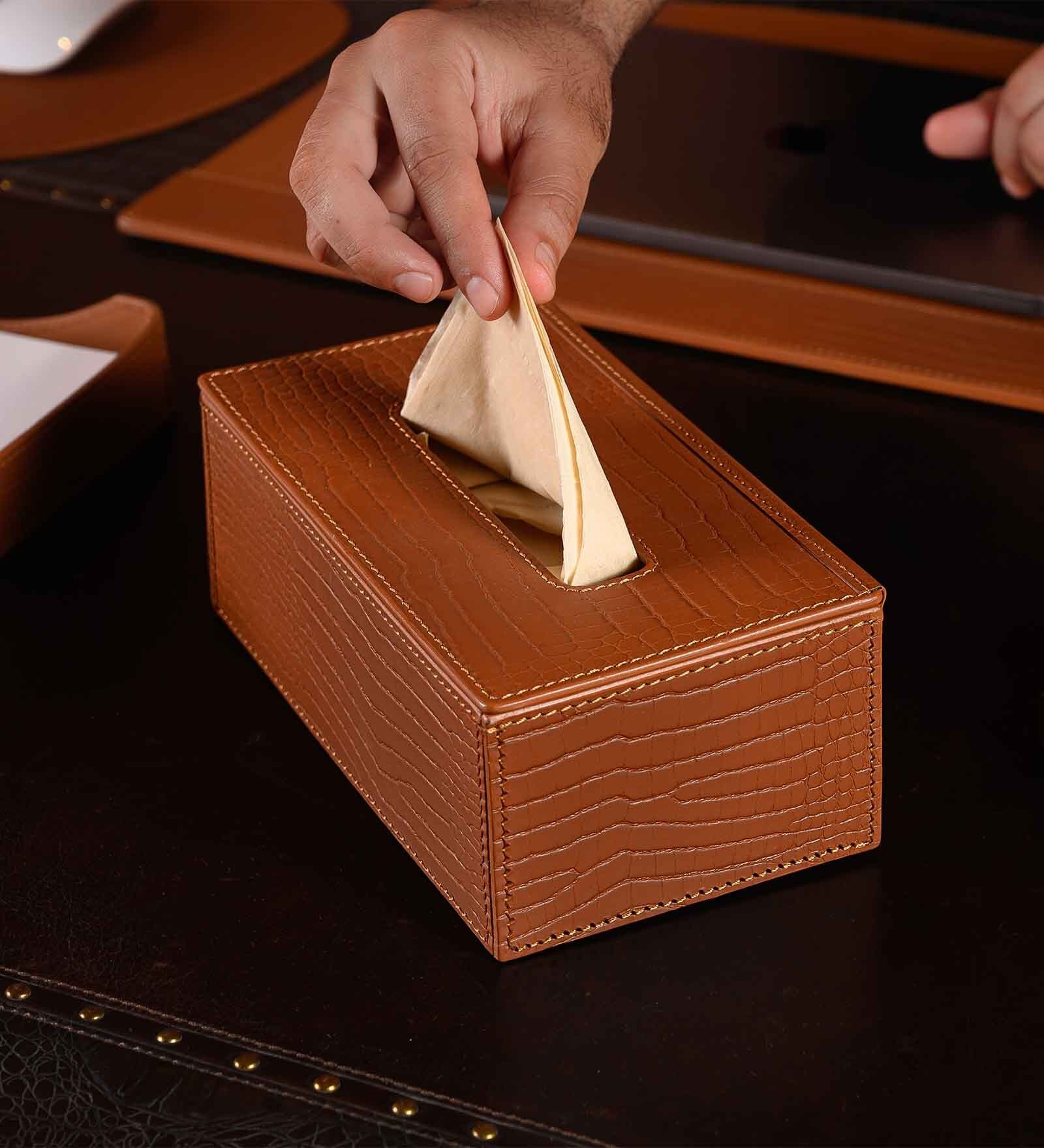Sterling Brown Recycled leather Tissue Paper Box