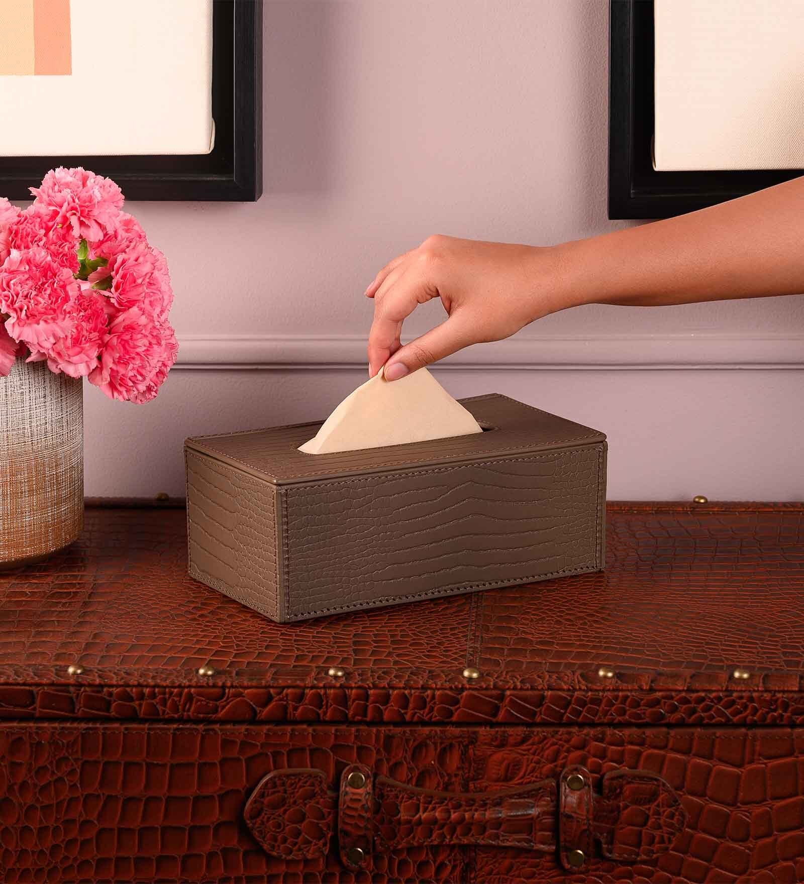 Sterling Light Brown Recycled leather Tissue Paper Box
