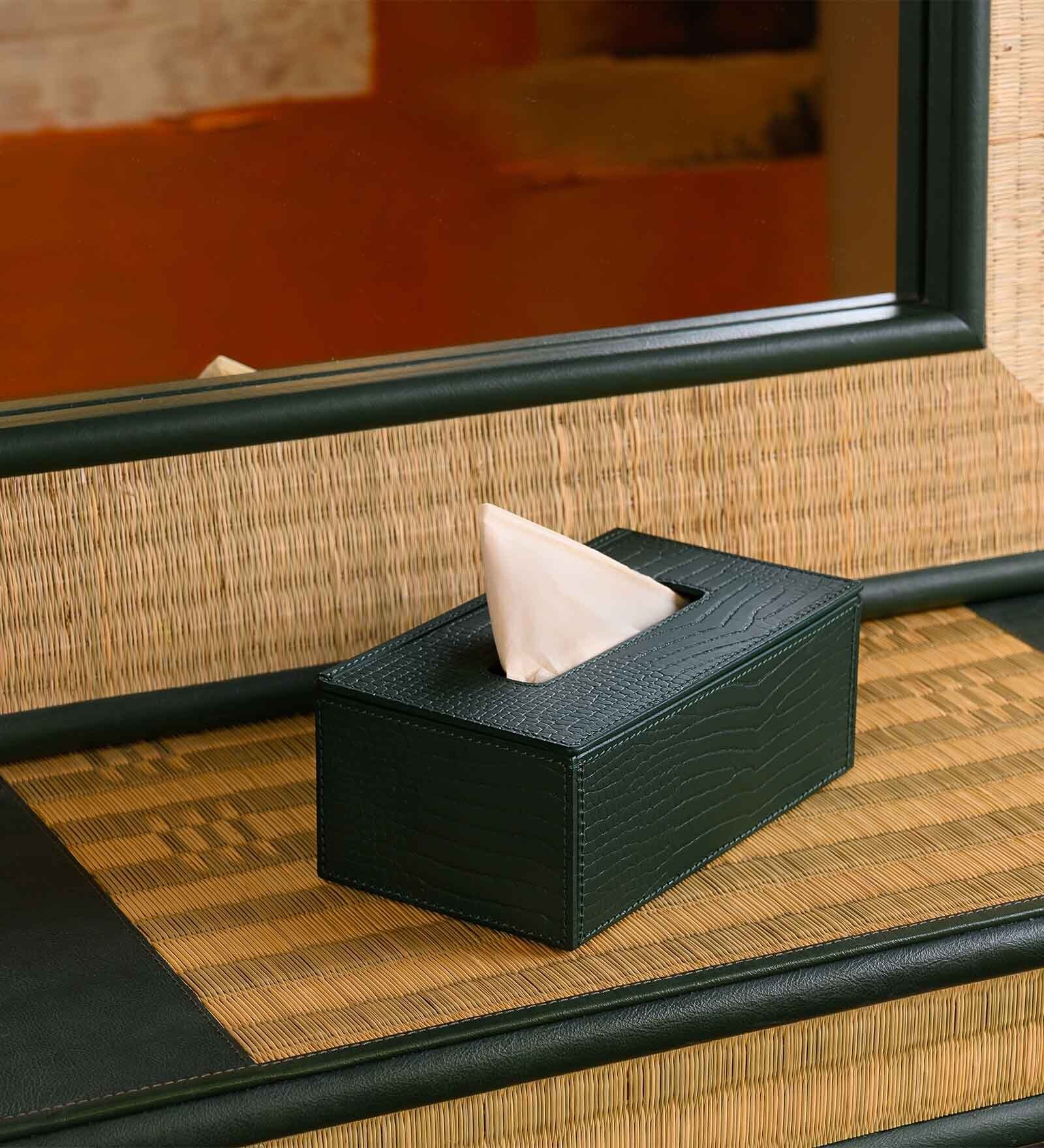 Sterling Green Recycled leather Tissue Paper Box
