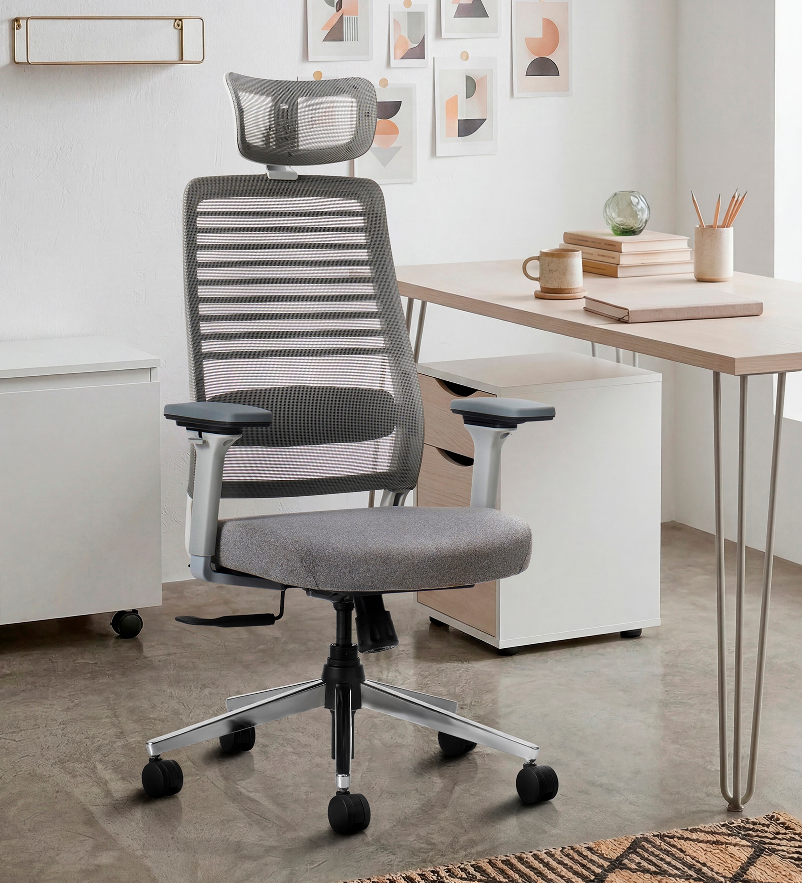 Sthira Pro Office Chair with Seat Slider & Adjustable Lumbar Support in White Colour