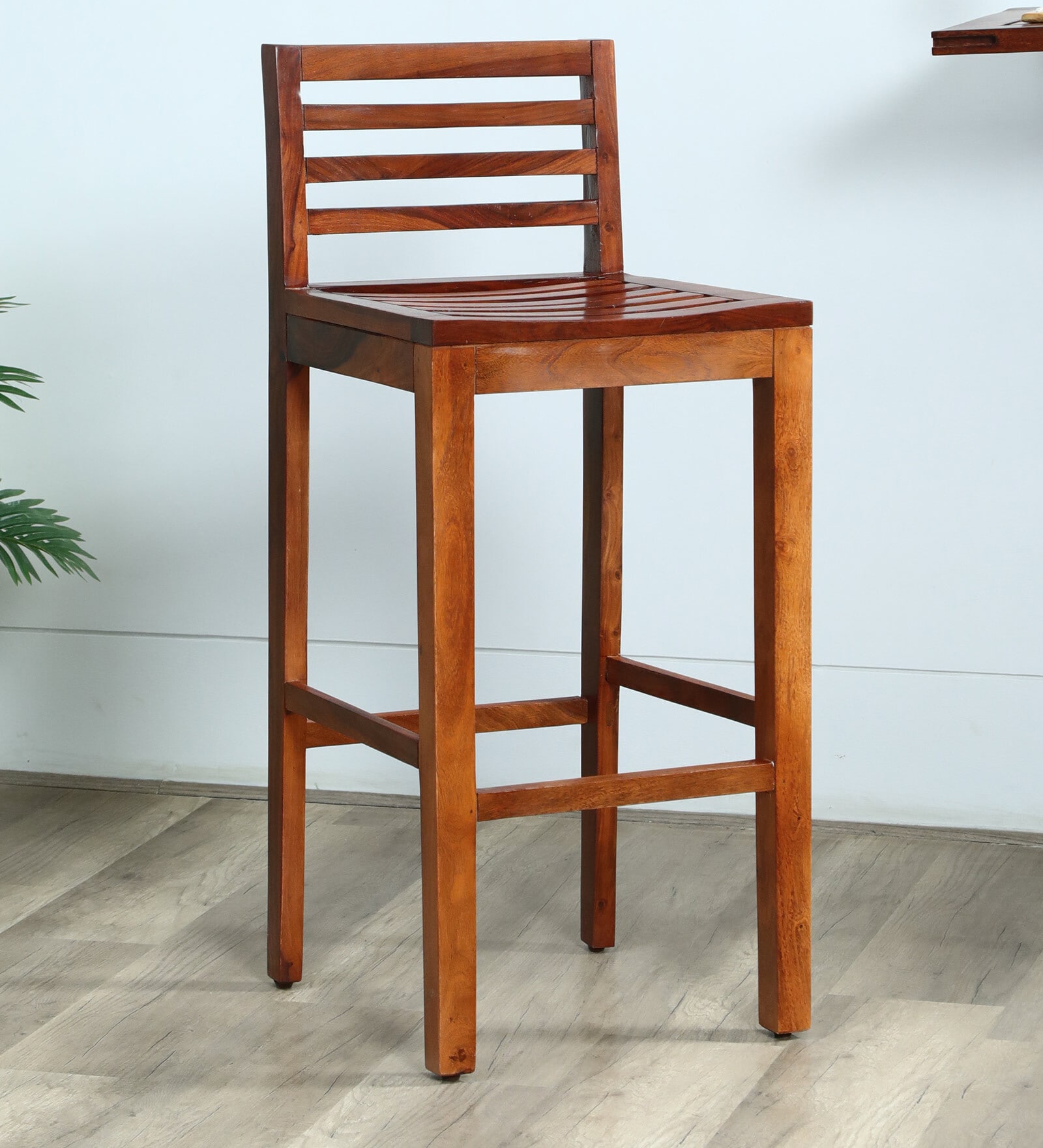 Stigen Sheesham Wood Bar Stool In Scratch Resistant Honey Oak Finish