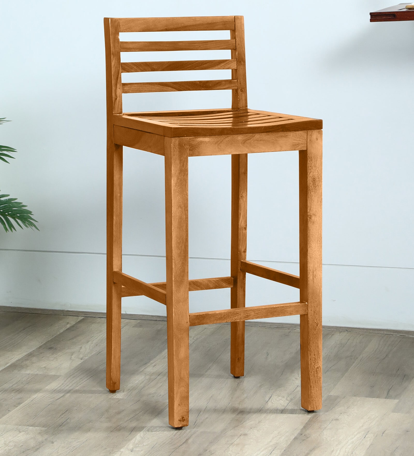 Stigen Sheesham Wood Bar Stool In Scratch Resistant Rustic Teak Finish