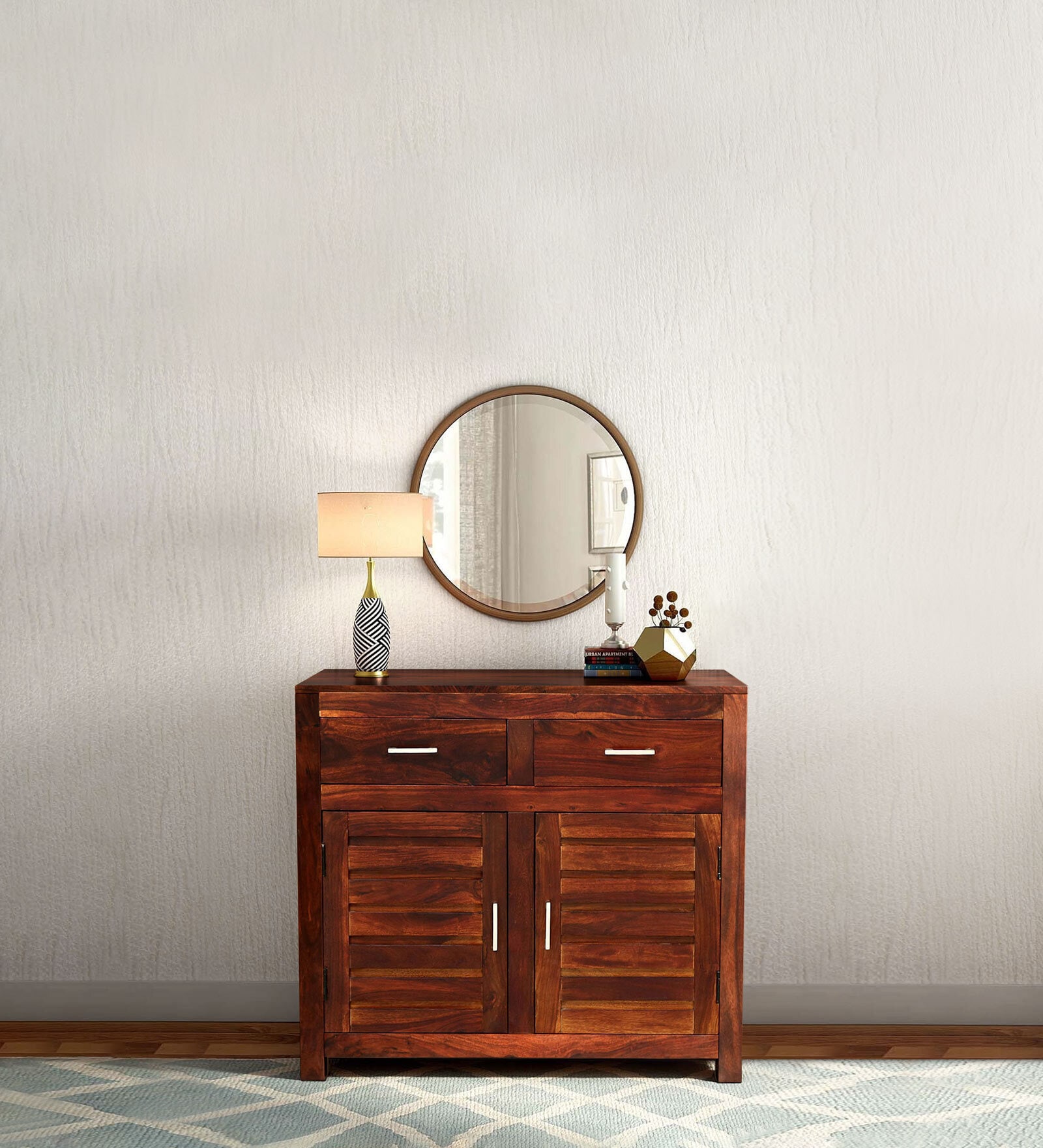 Stigen Sheesham Wood Cabinet In Honey Oak Finish