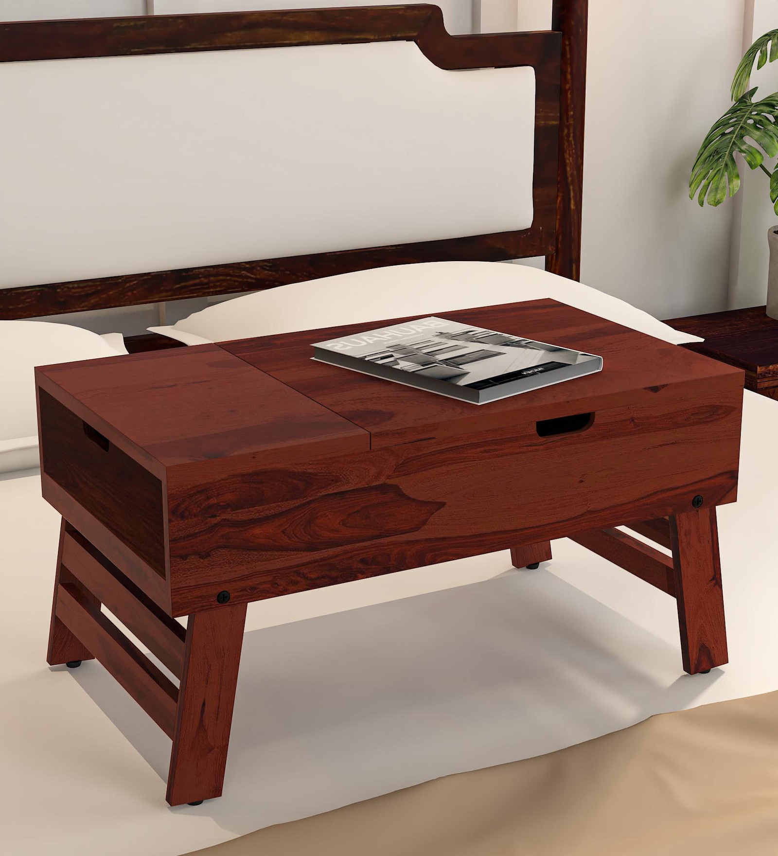 Stigen Sheesham Wood Portable Table In Scratch Resistant Honey Oak  Finish