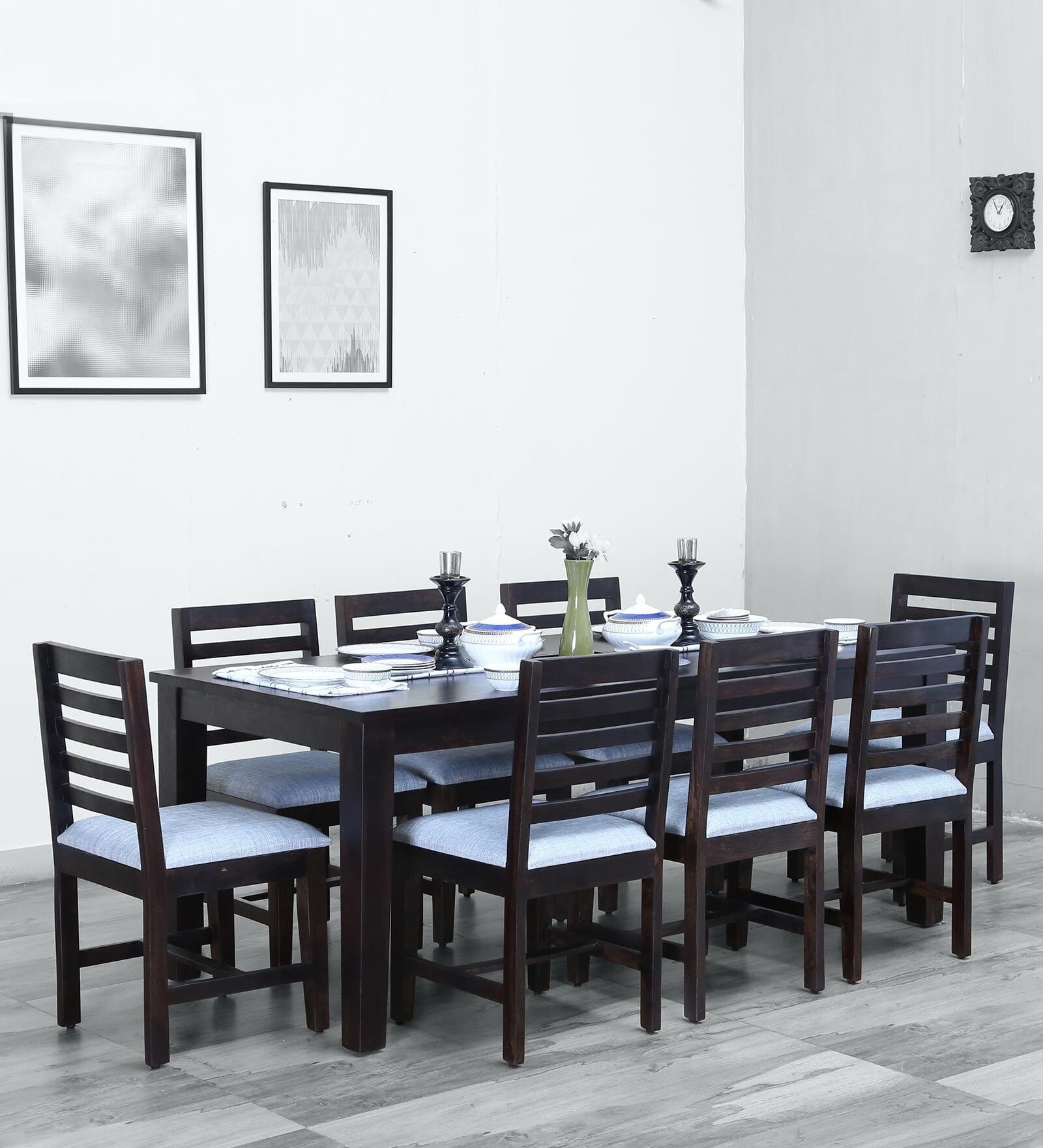 Stigen Sheesham Wood 8 Seater Dining Set in Warm Chestnut Finish