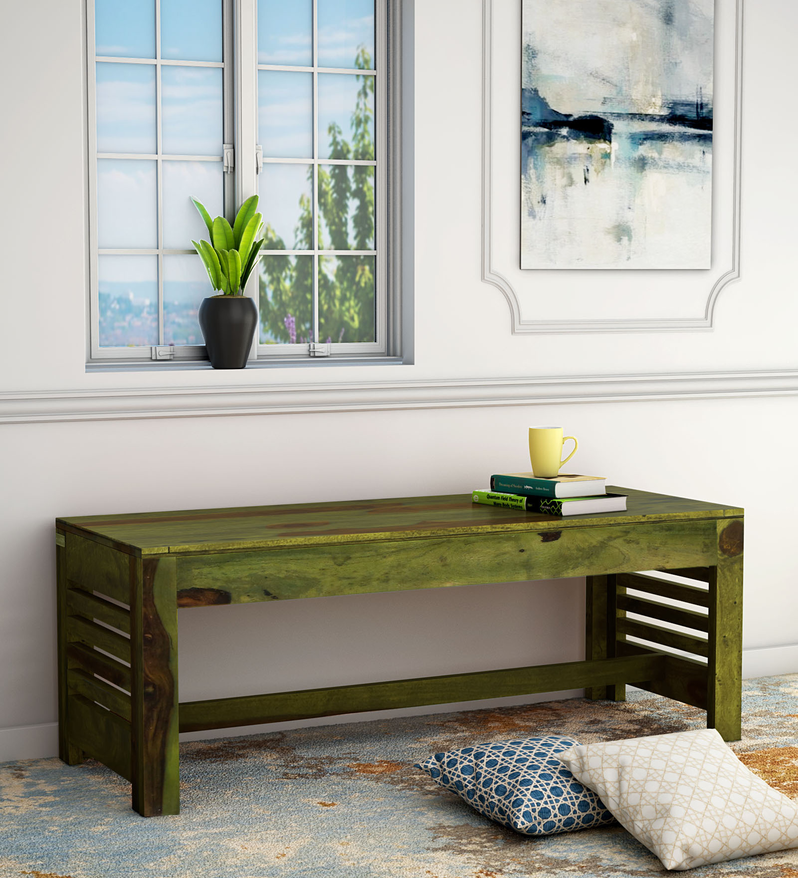 Stigen Solid Wood Bench in Spring Green Finish