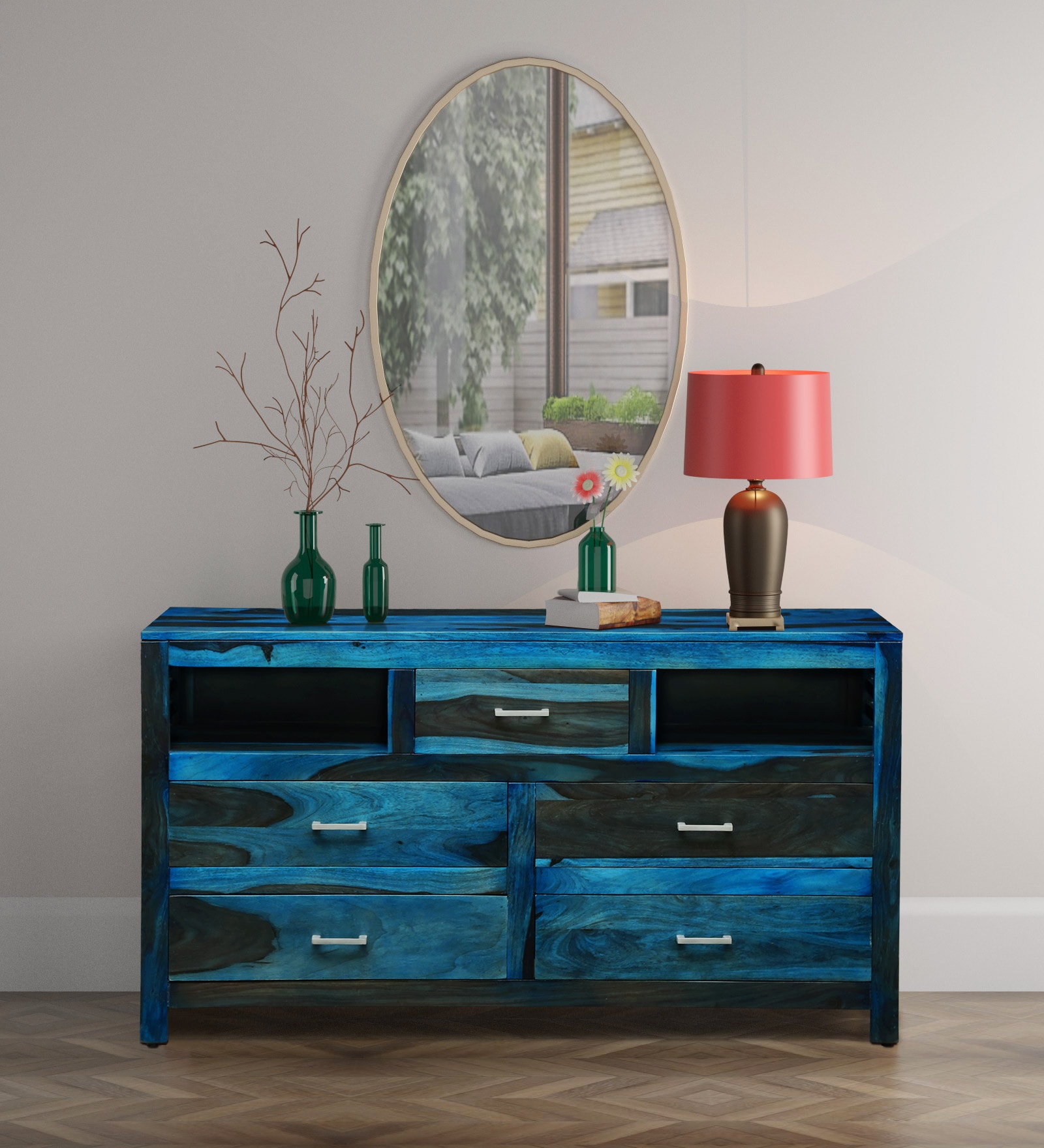 Stigen Solid Wood Chest of Drawers in Ocean Blue Finish