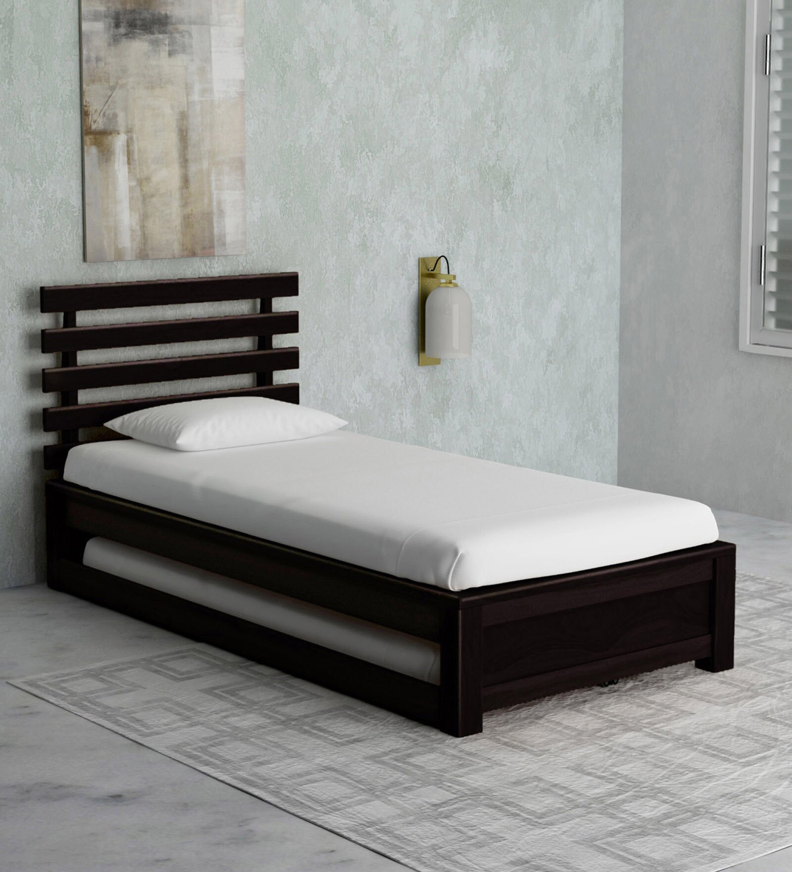 Stigen Sheesham Wood Trundle Bed in Warm Chestnut Finish