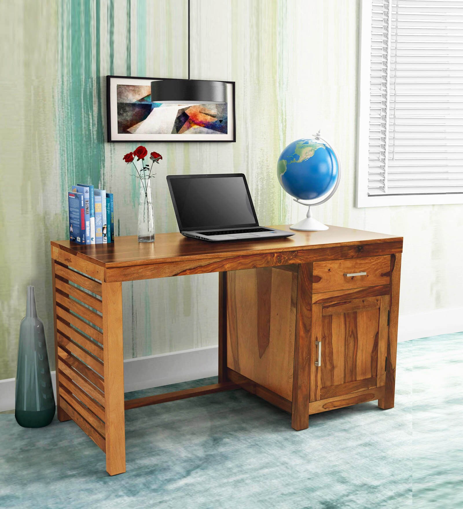 Stigen Sheesham Wood Writing Table in Rustic Teak Finish