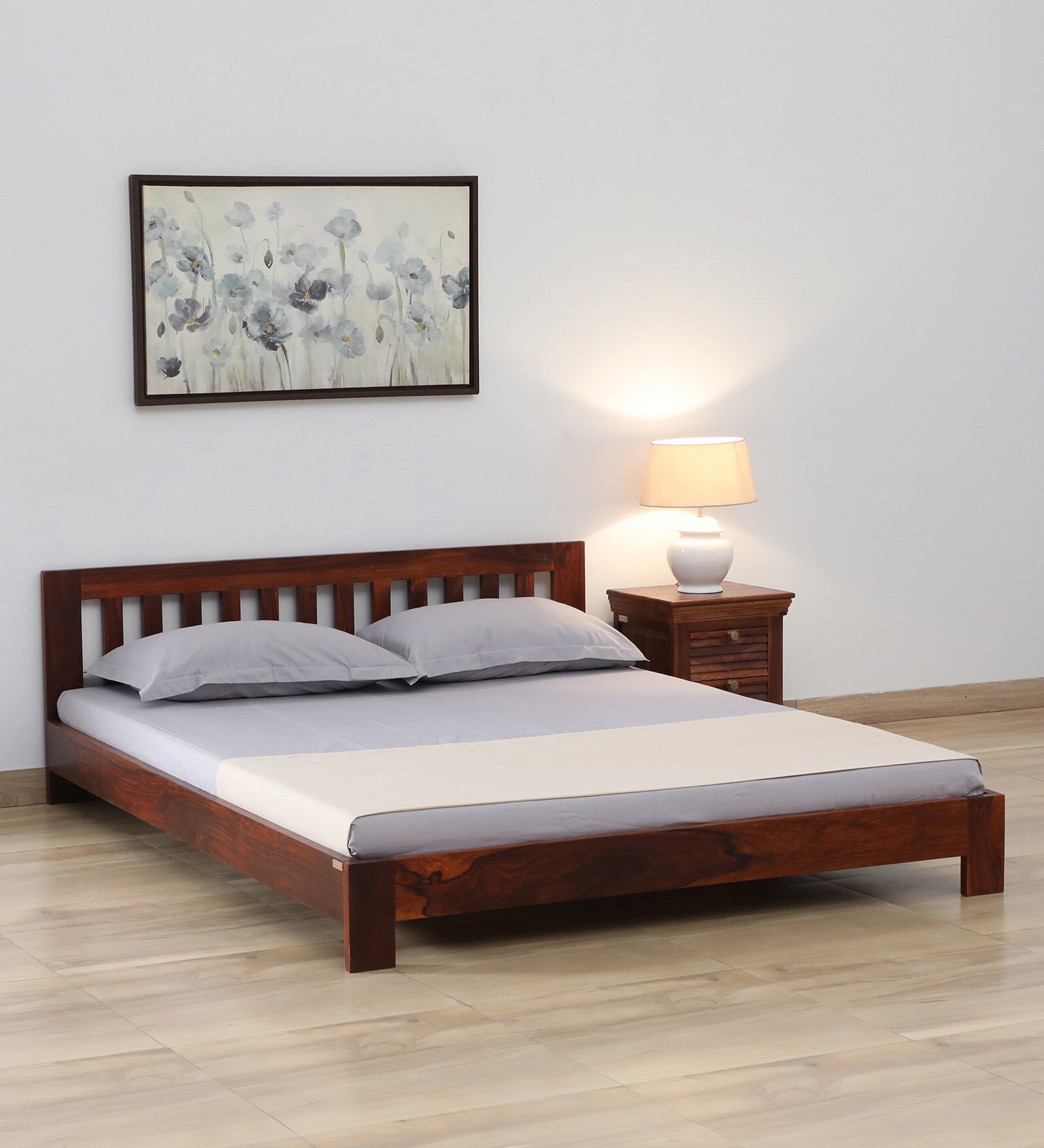 Buy Orian Sheesham Wood Queen Size Bed In Scratch Resistant Honey Oak