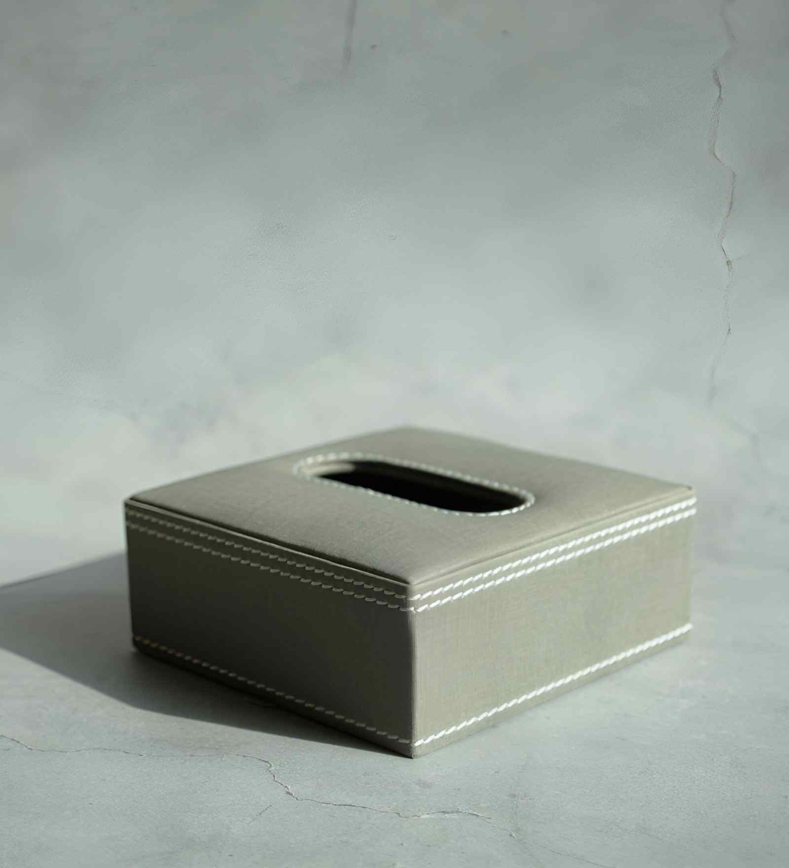 Stone Grey Square PU Leather Tissue Box Cover Modern Tabletop Napkin Holder