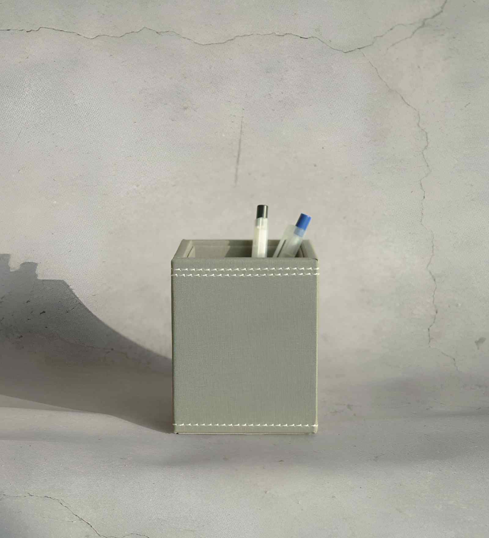 Stone Grey PU Leather Desk Organizer Pen Stand Stationery Holder Multipurpose Table Organizer