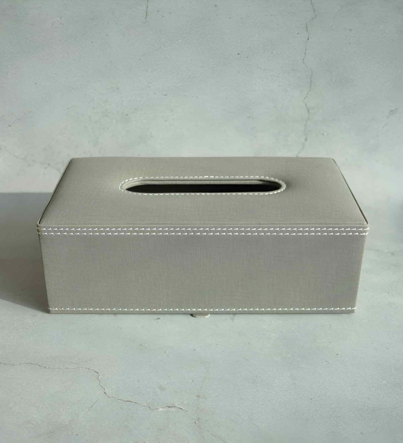 Stone Grey Rectangular PU Leather Tissue Box Cover Sleek Tabletop Napkin Dispenser