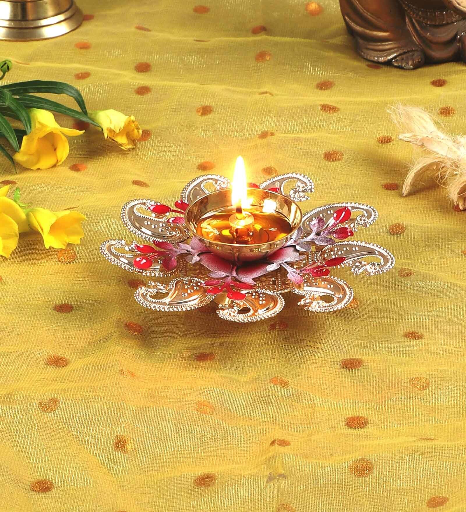 Stones Golden Brass Diya