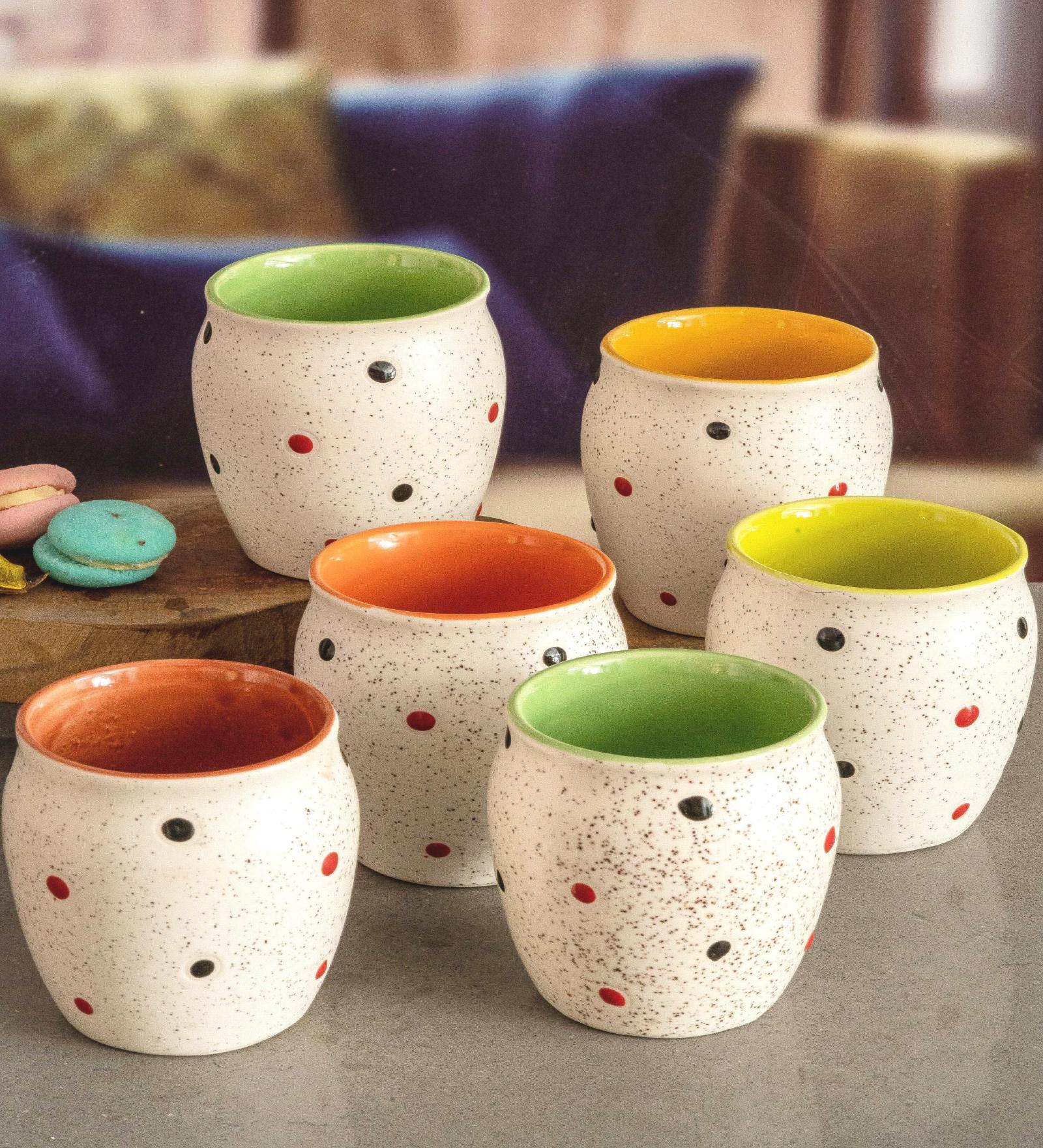 Stoneware Coffee Dotty Kulhar (Set of 6 Pcs.)