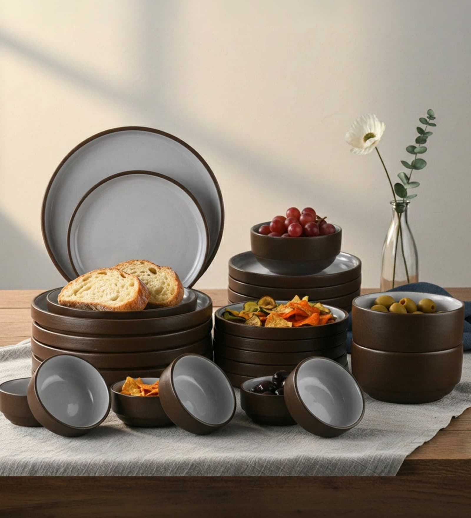 Brown Stoneware Dinner Set 20 Peices
