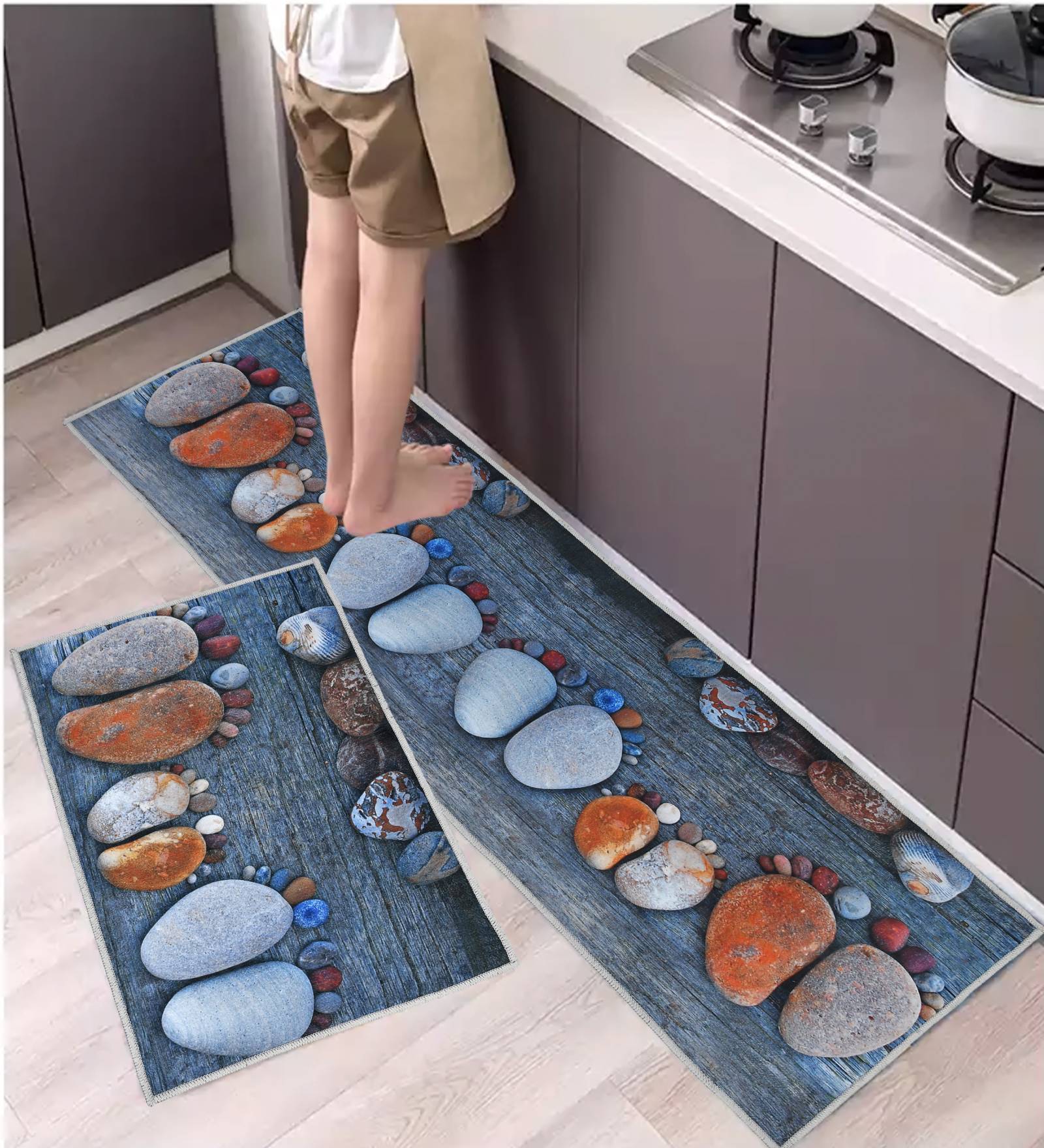 Stons & Feet Digital Printed Max Absorbant Kitchen Floor Runner with Mat Combo