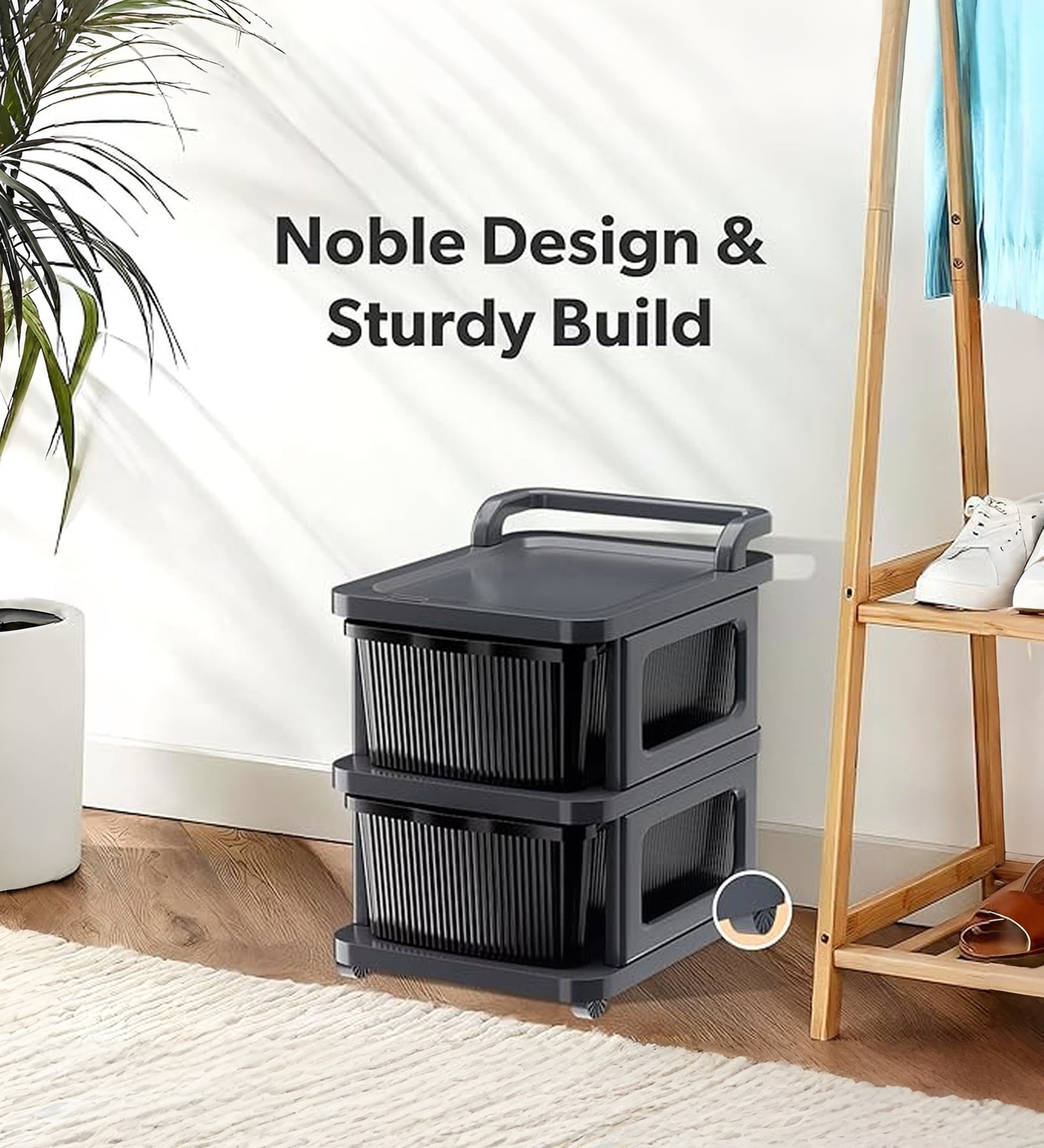 Grey Storage Rolling Cart With Wheels 2 Layer