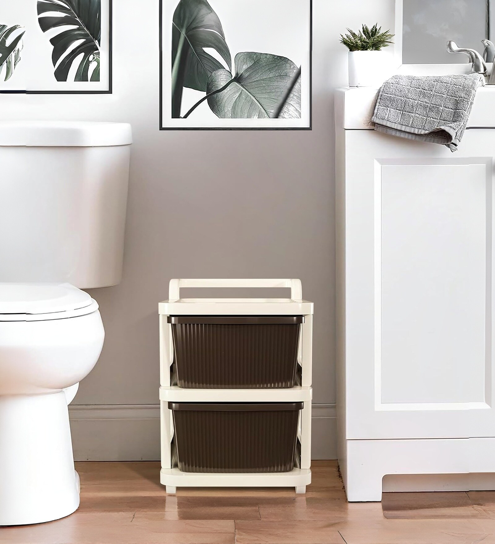 Cream Storage Rolling Cart With Wheels 2 Layer