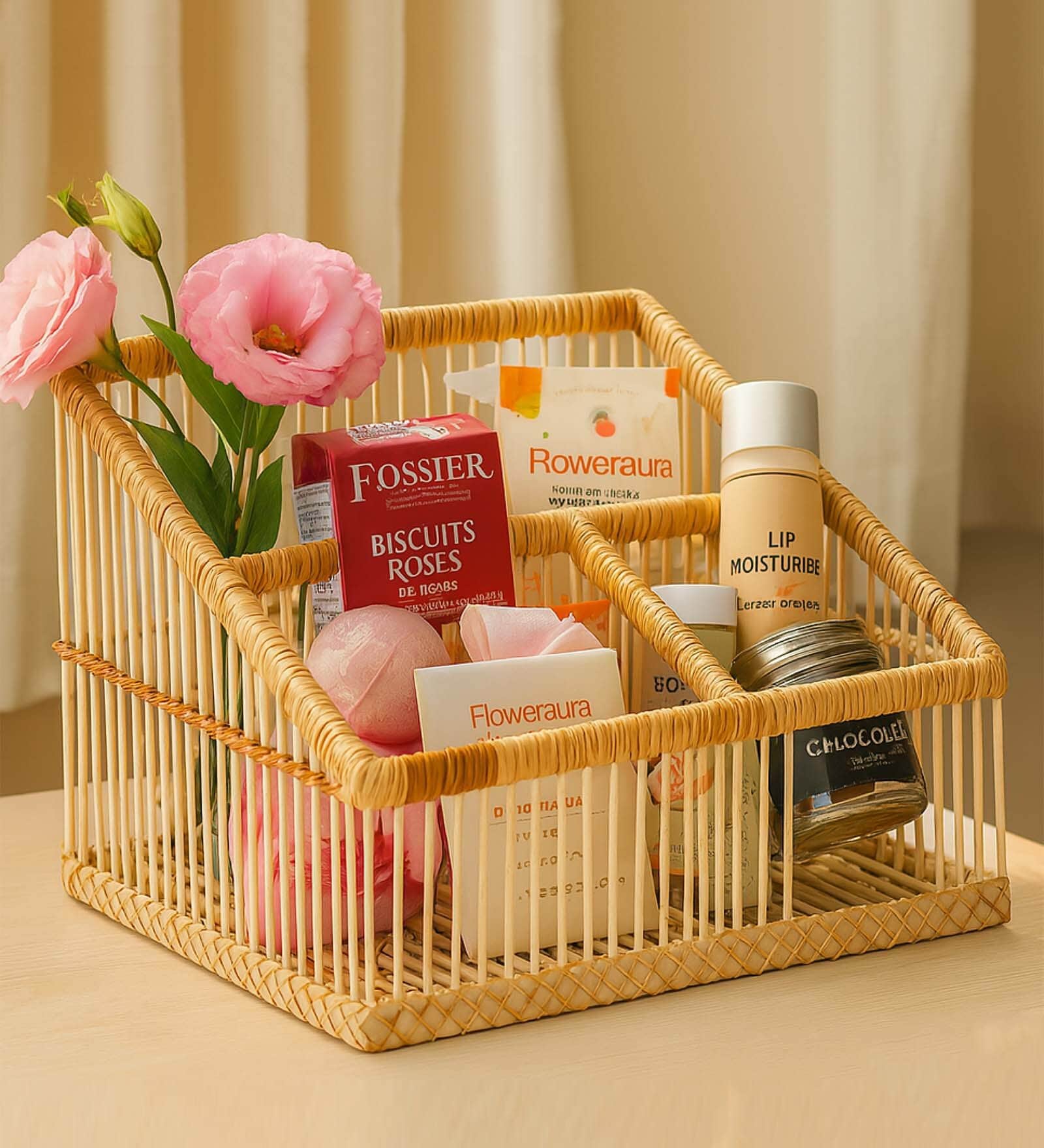 (1Pc) Beige Bamboo Handmade Desk & Wardrobe Organiser