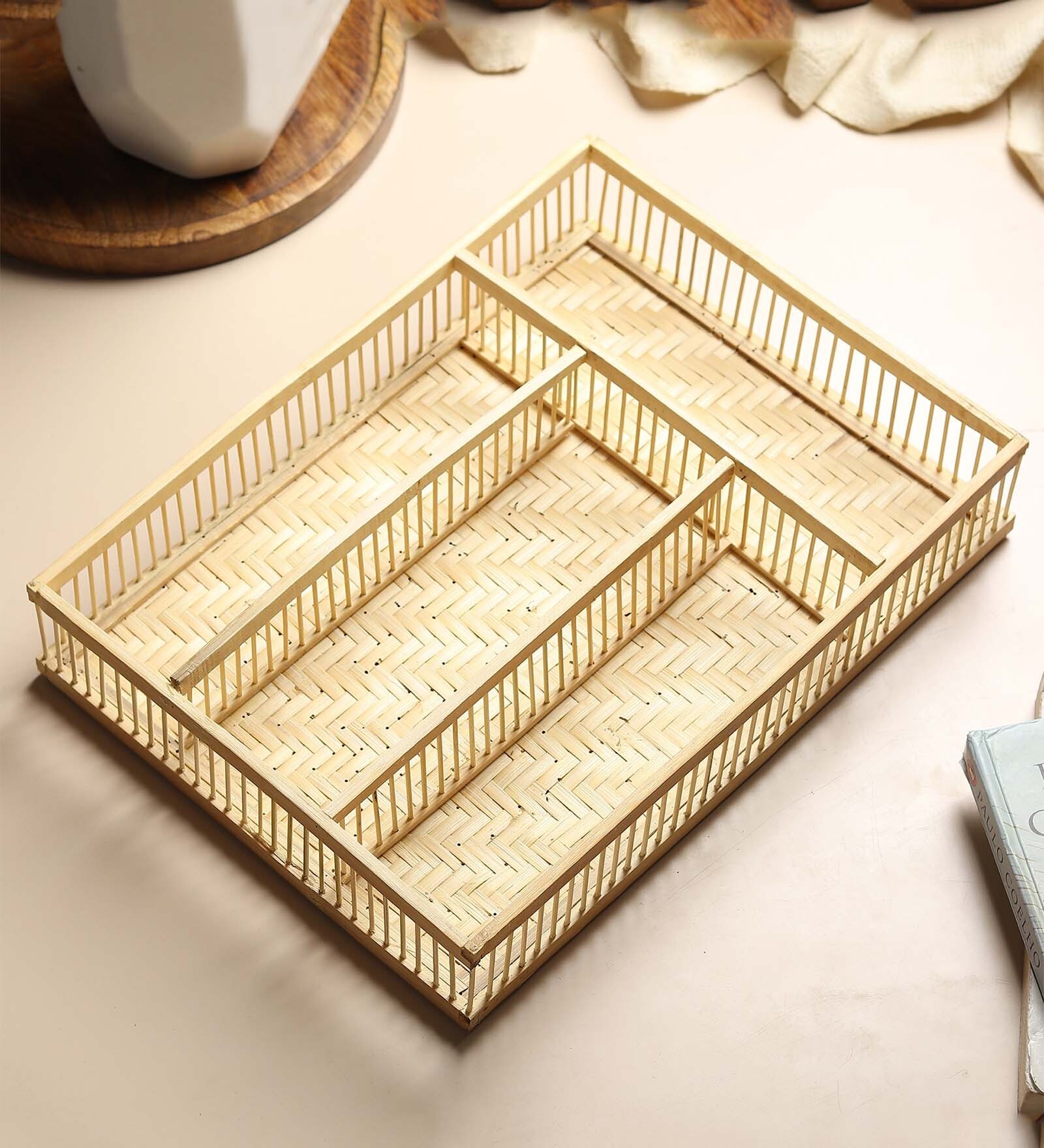 (1Pc) Beige Bamboo Handmade Desk & Wardrobe Organiser