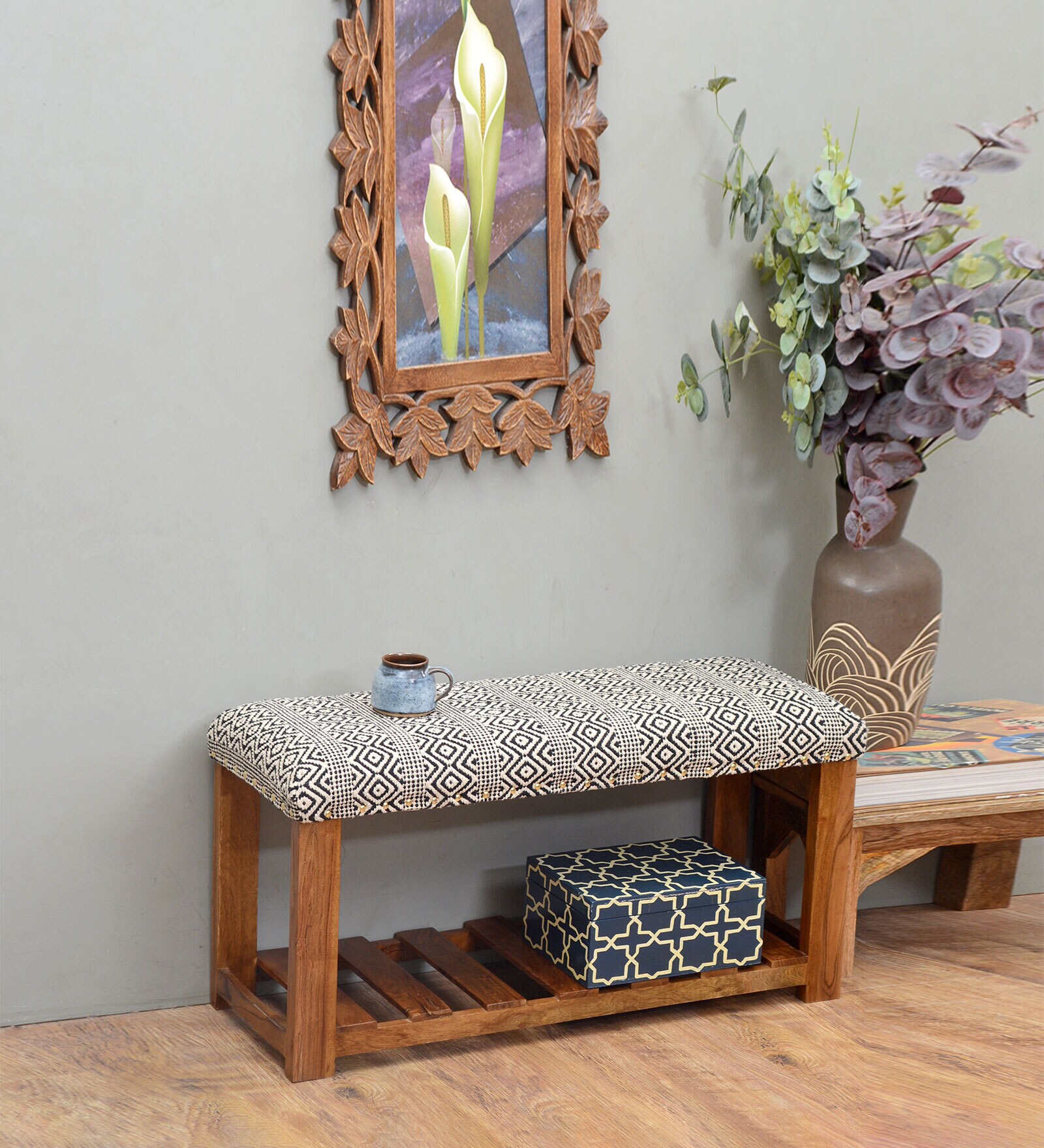 Storage Solid Wood Bench in Wooden Finish with Storage