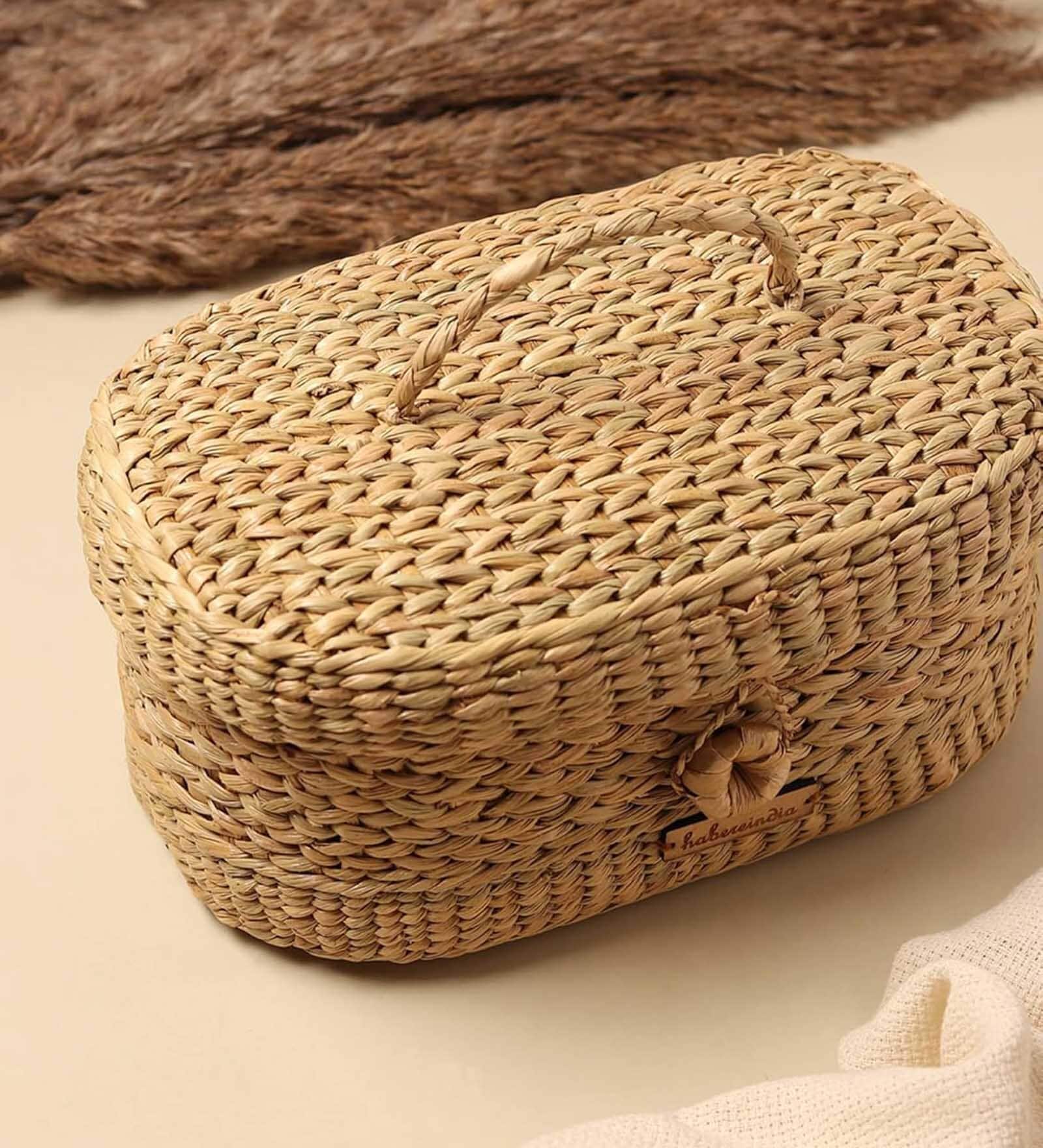(1Pc) Beige Seagrass Handmade Tissue Box