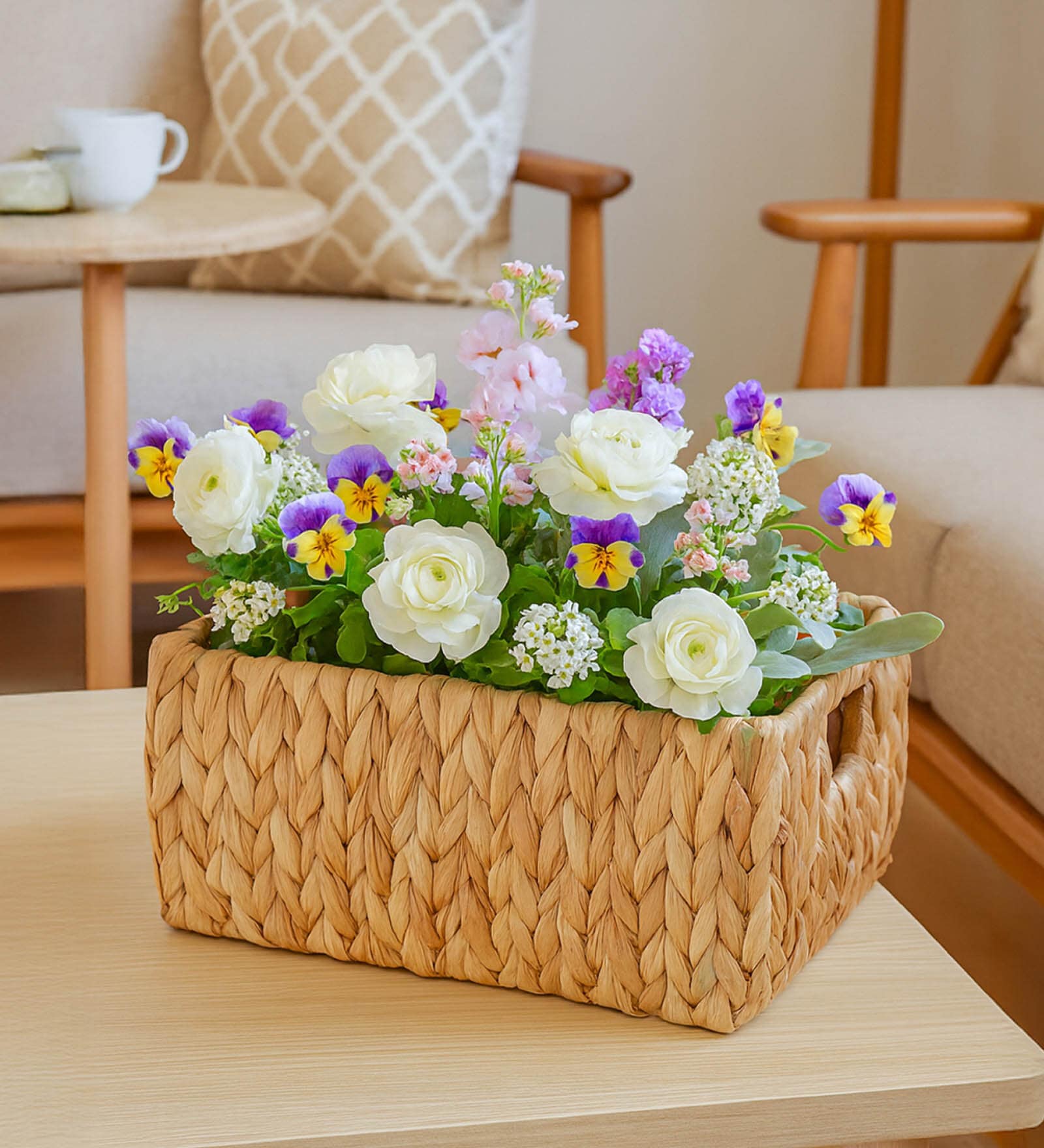 (1Pc) Beige Water Hyacinth Handmade Storage Basket & Wardrobe Organiser