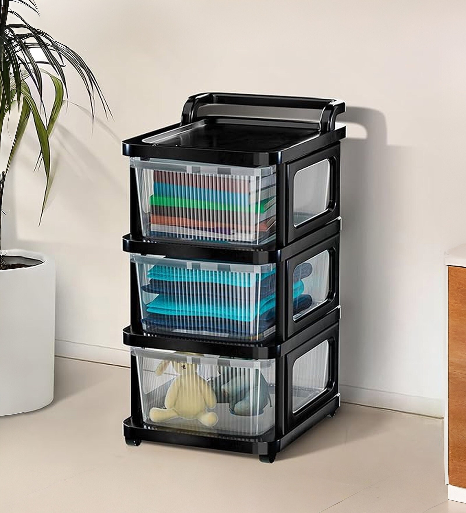 Black Storage Rolling Cart With Wheels 3 Layer Black Storage Rolling Cart With Wheels 3 Layer
