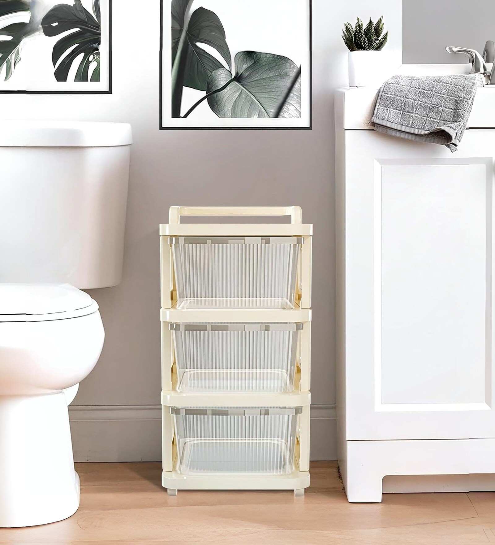 Cream Storage Rolling Cart With Wheels 3 Layer