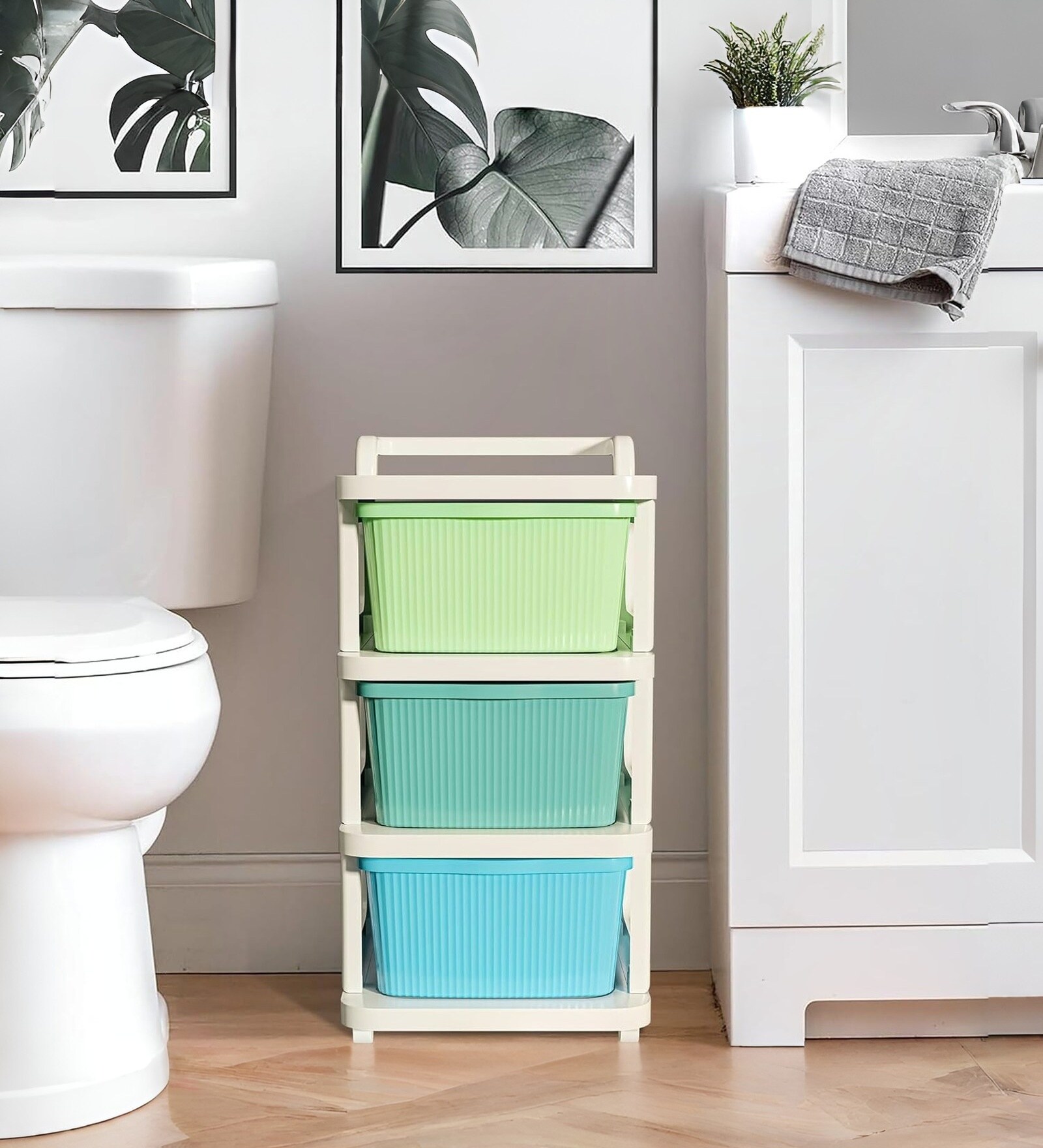 Cream Storage Rolling Cart With Wheels 3 Layer