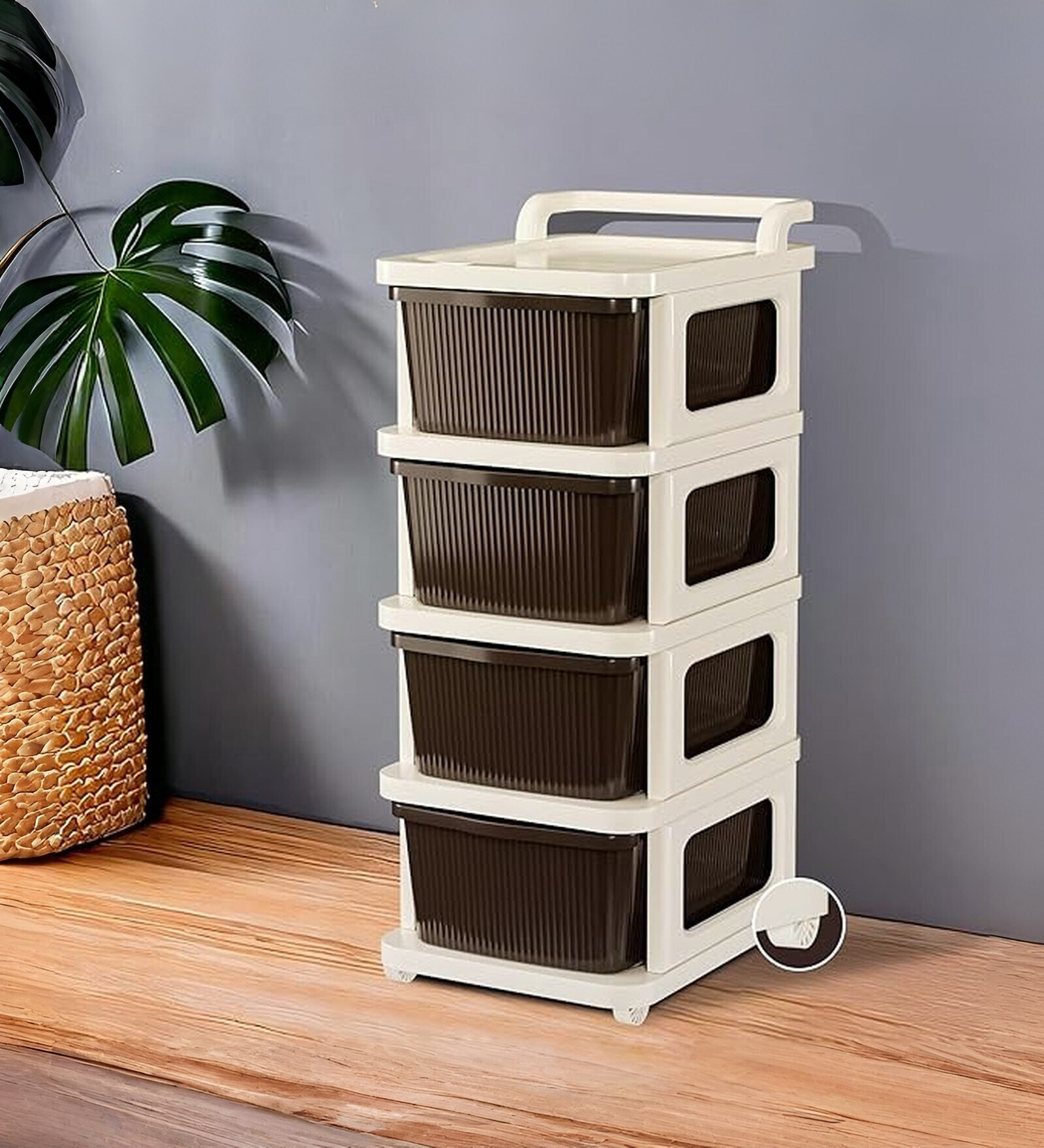 Cream Storage Rolling Cart With Wheels 4 Layer