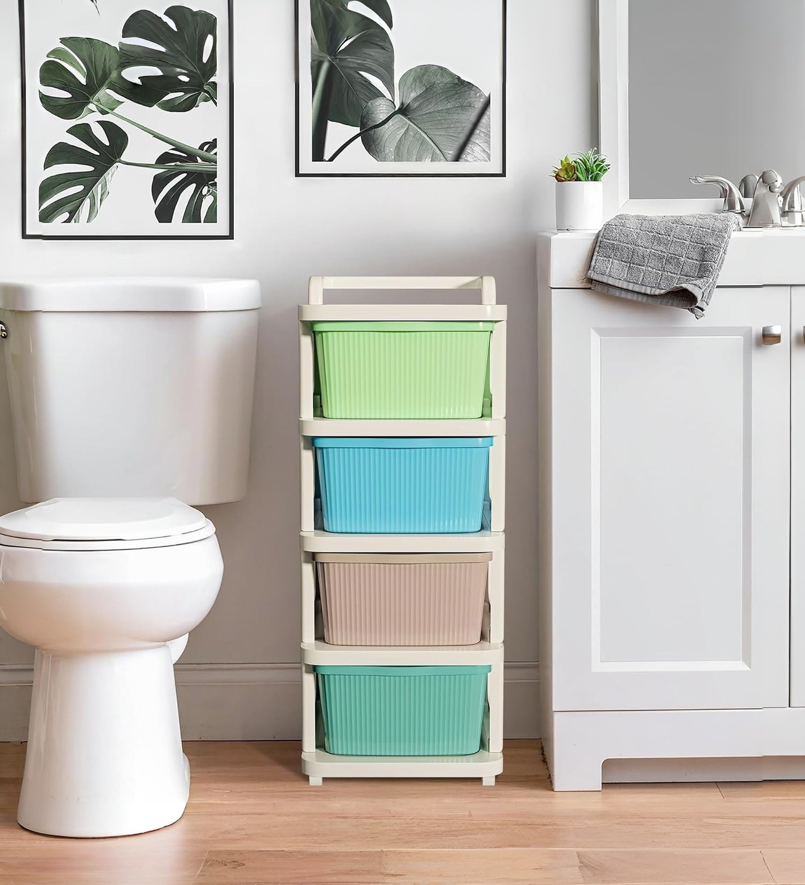 Cream Storage Rolling Cart With Wheels 4 Layer