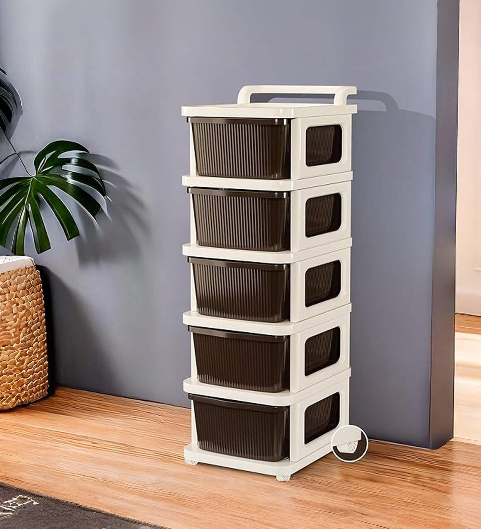 Cream Storage Rolling Cart With Wheels 5 Layer