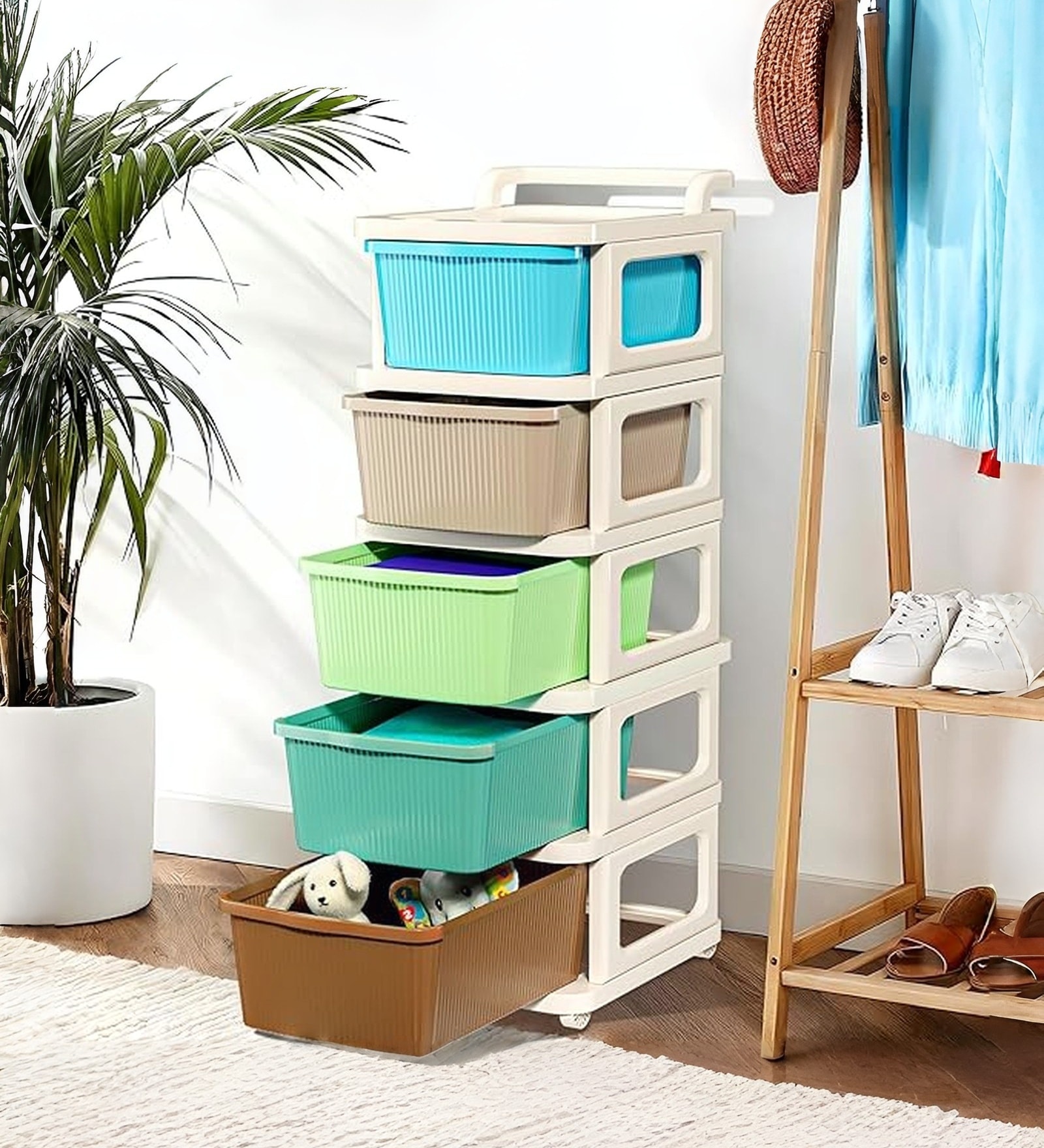 Cream Storage Rolling Cart With Wheels 5 Layer