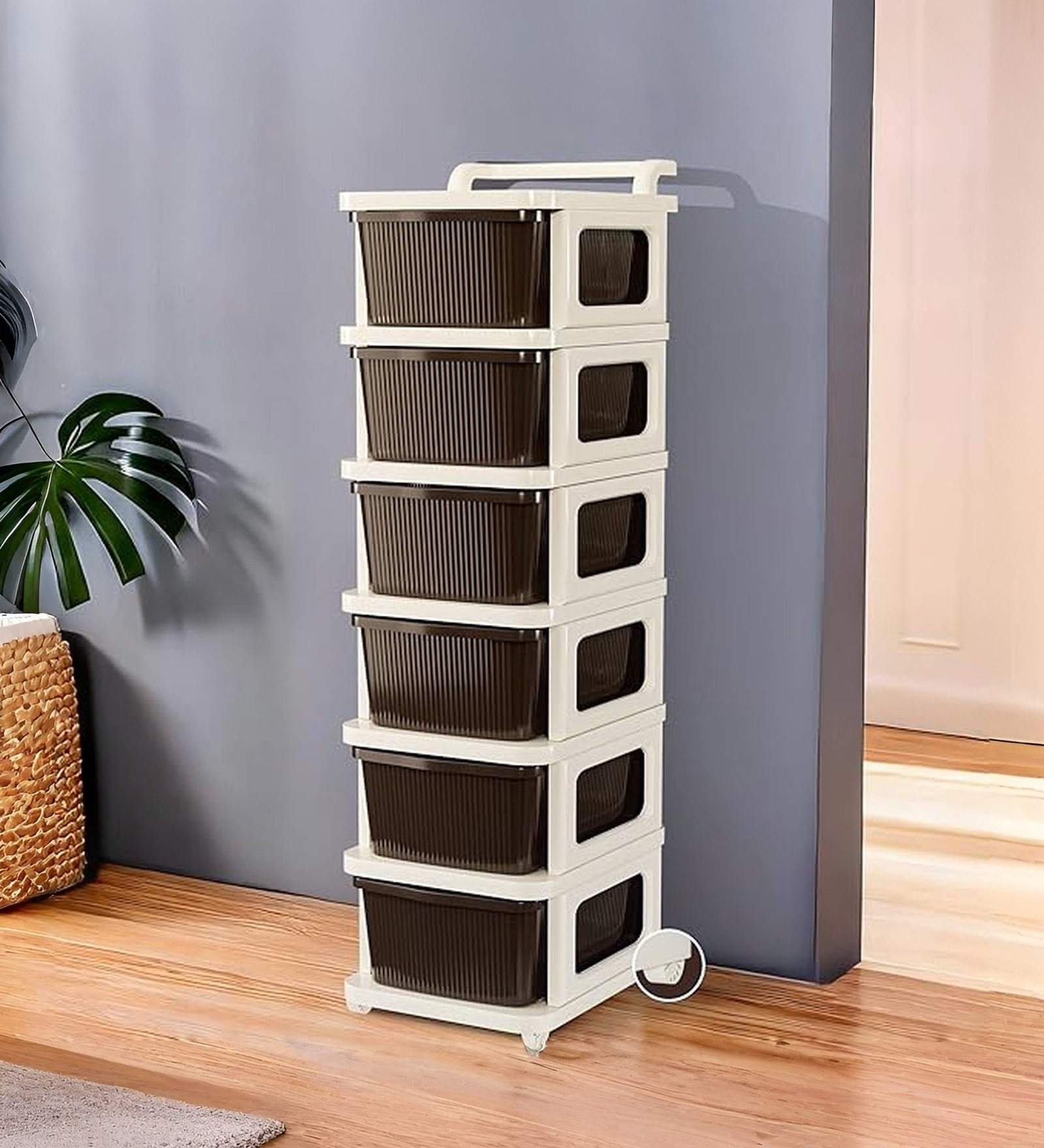 Cream Storage Rolling Cart With Wheels 6 Layer