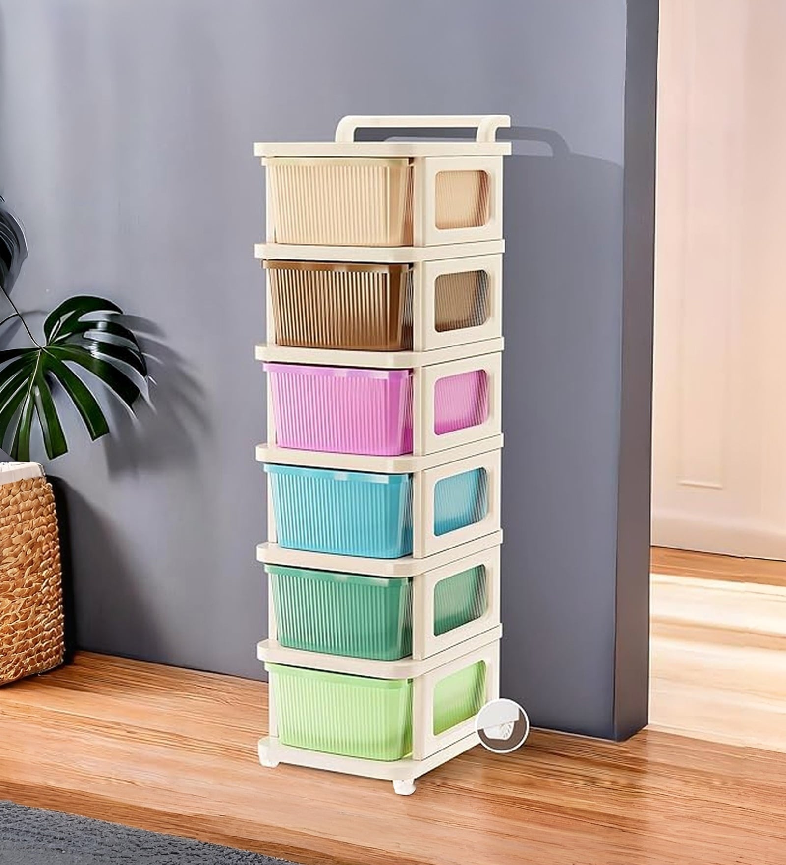 Cream Storage Rolling Cart With Wheels 6 Layer