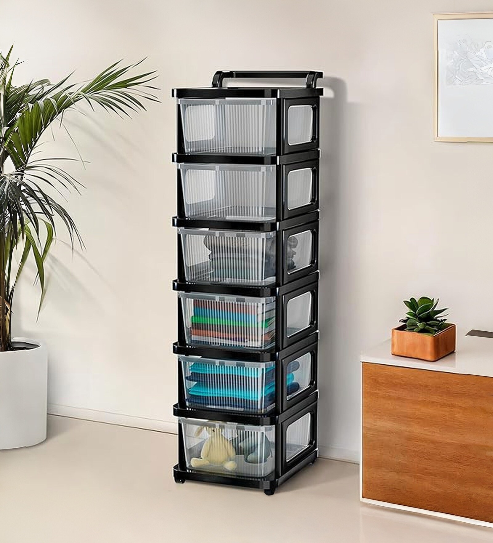 Black Storage Rolling Cart With Wheels 6 Layer