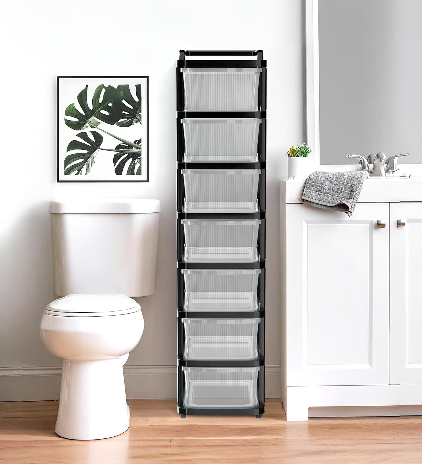 Black Storage Rolling Cart With Wheels 7 Layer