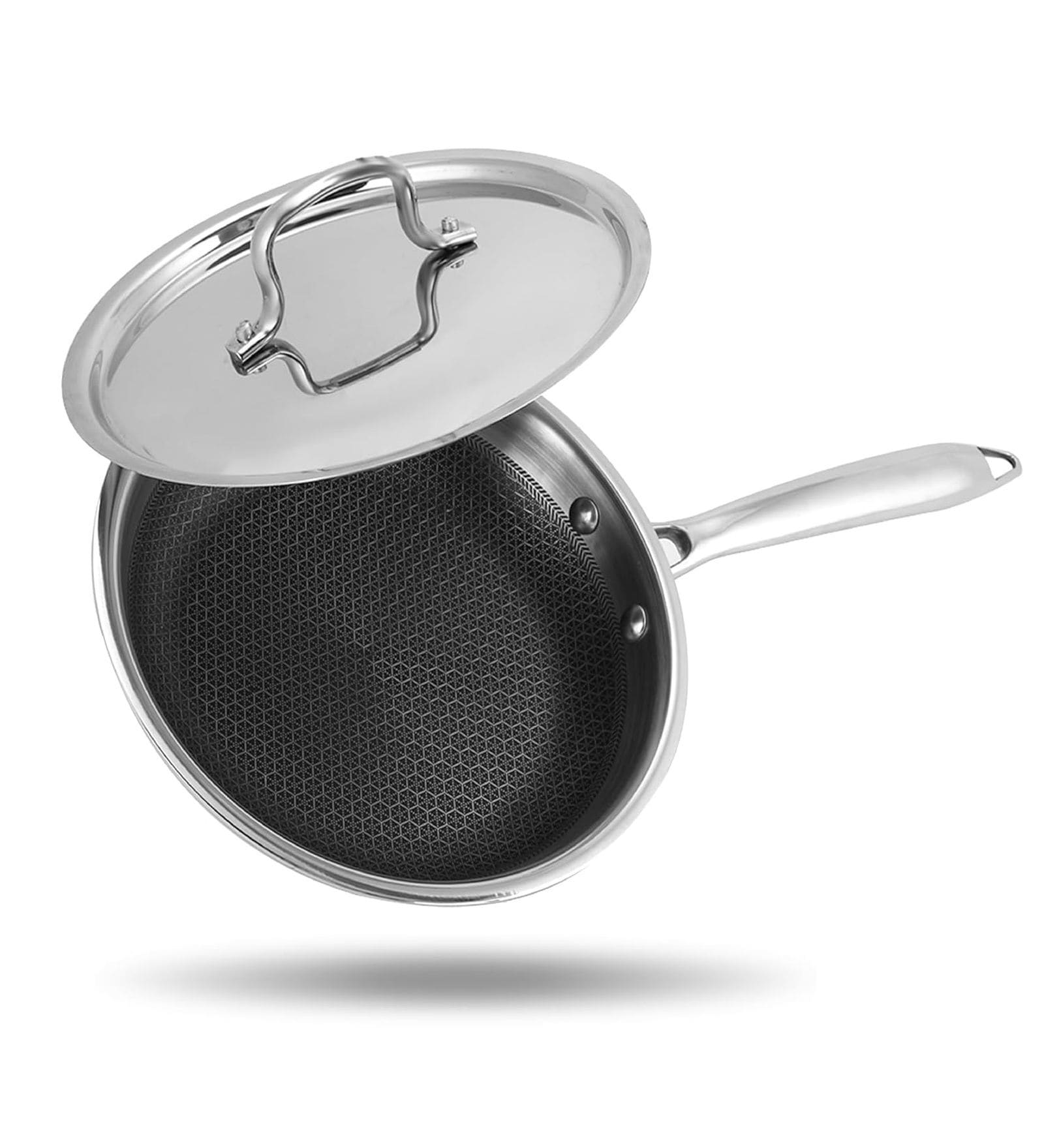 Storehaus Triply Stainless Steel Non-Stick Honeycomb Frying Pan with Lid, 24 cm, Spatula Friendly, Induction & Gas Safe